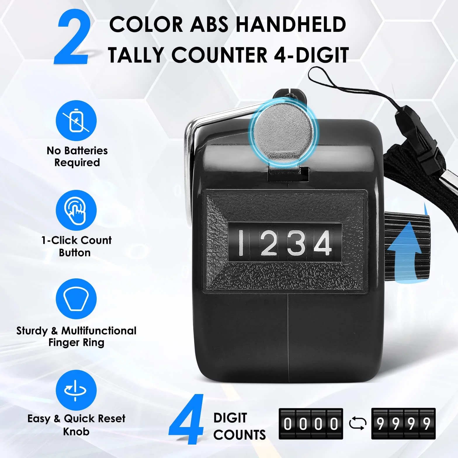 KTRIO Handheld Tally Counter 4-Digit Number Clicker for Coaching Knitting Golf