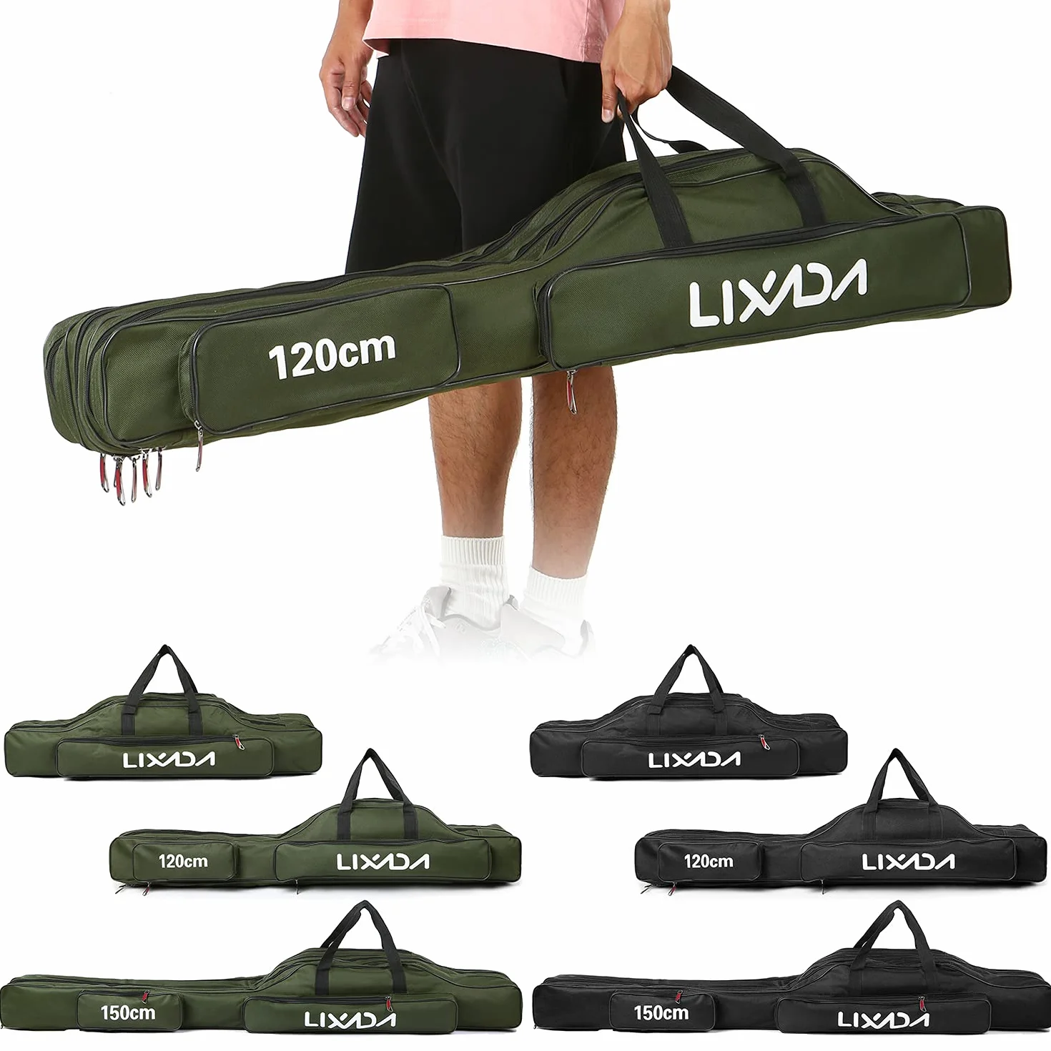 Sac de Pêche Lixada 3 Couches Bandoulière 90 cm Portable Pliable Canne à Pêche Étui