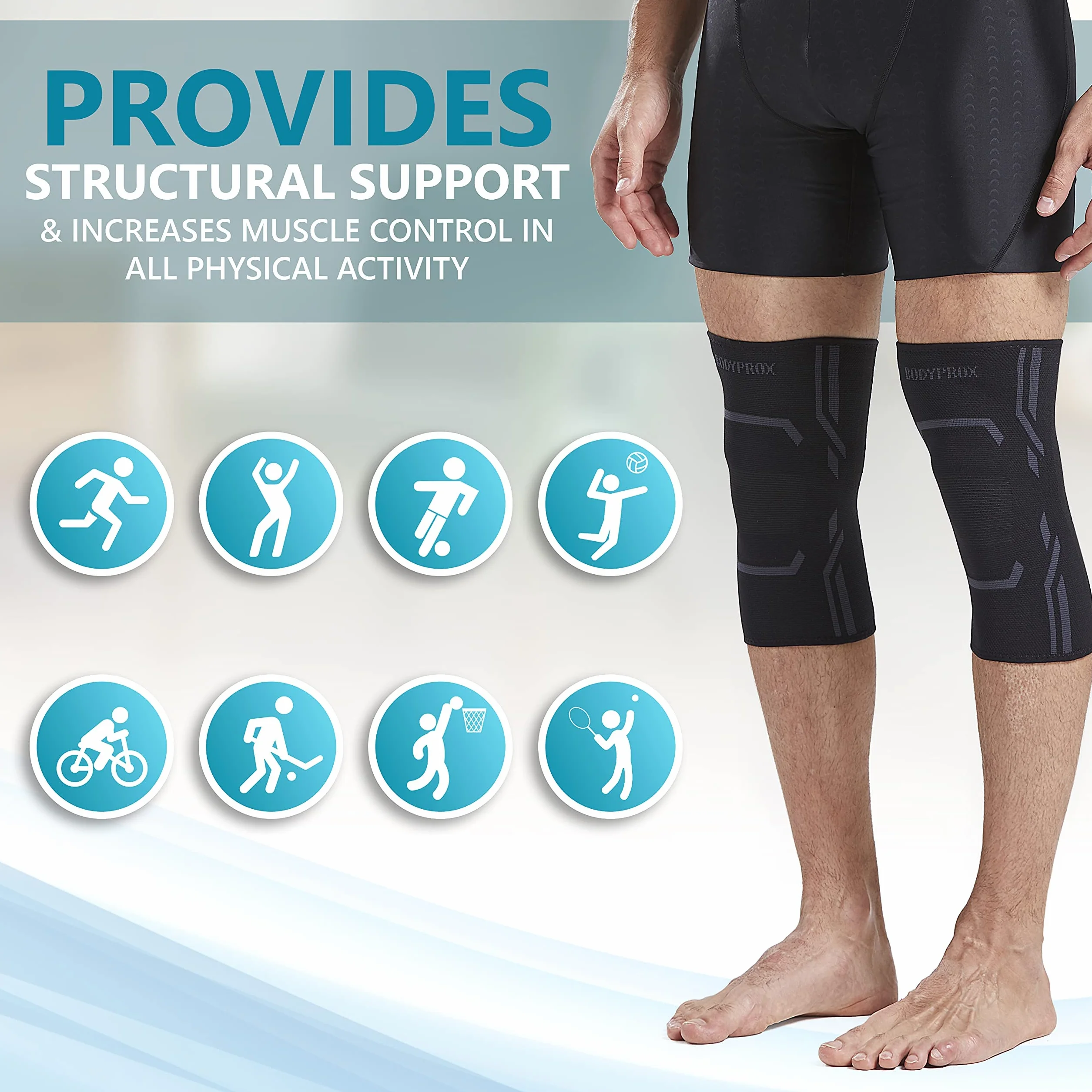 Bodyprox Lot de 2 Genouillères de Compression pour Course à Pied et Entraînement (L)