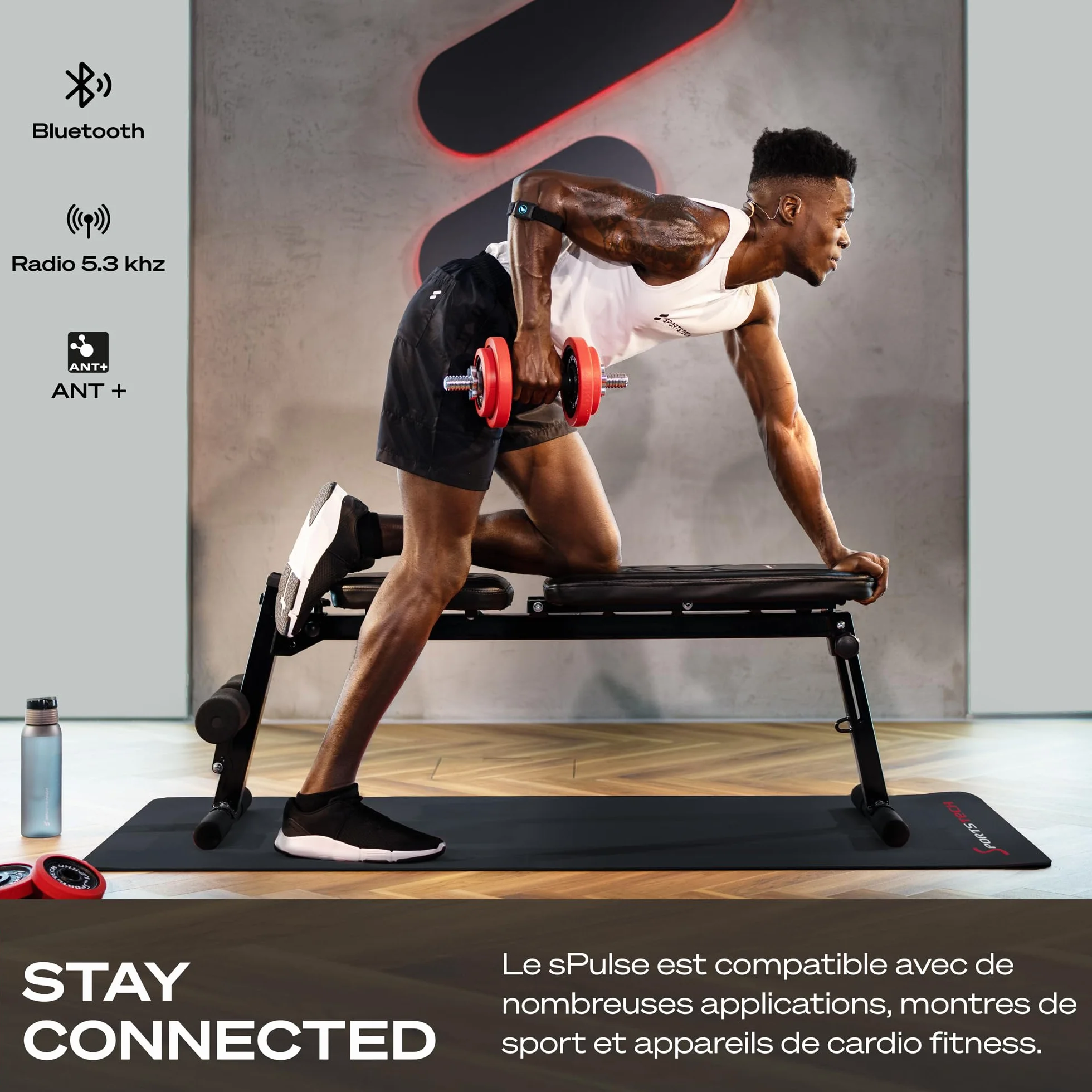 Sportstech sPulse Cardiofréquencemètre Bluetooth avec Capteur LED Smart HRM sans Sangle de Poitrine Fitness Podomètre
