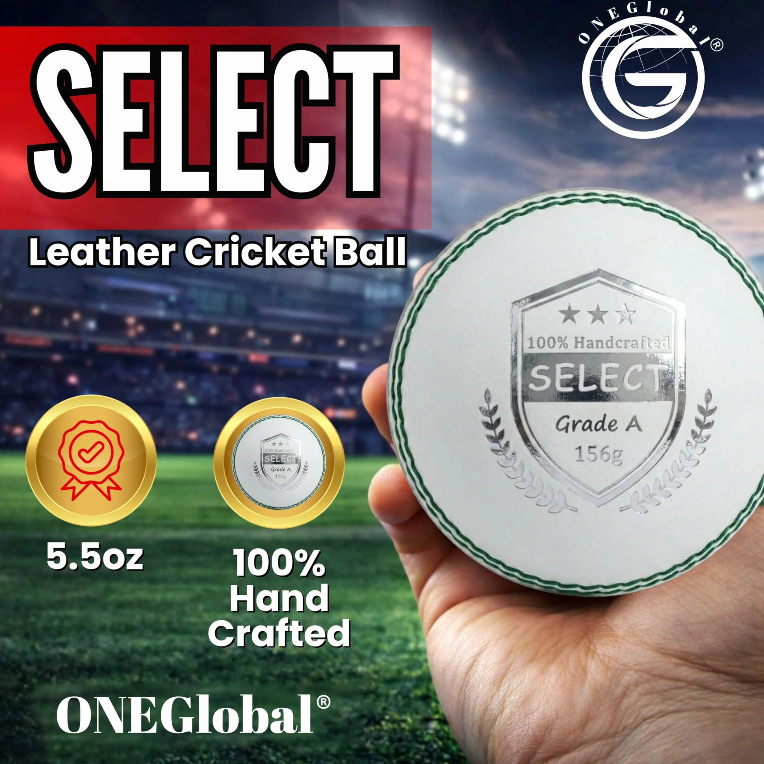 Balle de cricket en cuir 156 g 5,5 oz 4 pièces fabriquée à la main T20 entraînement
