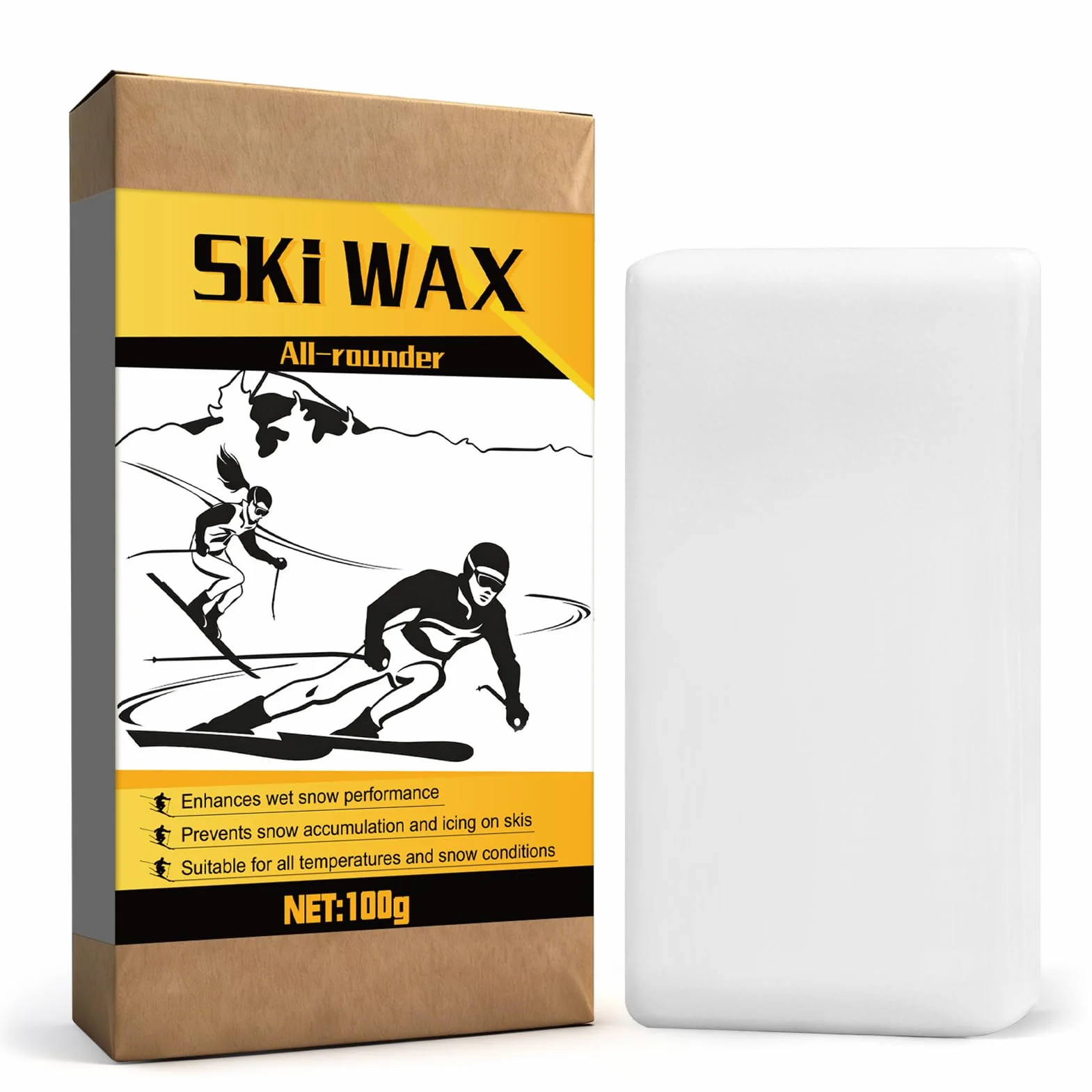 Cire de Ski Universelle 100g pour Ski Alpin, Ski de Fond & Snowboard - Fartage, Entretien, Glisse