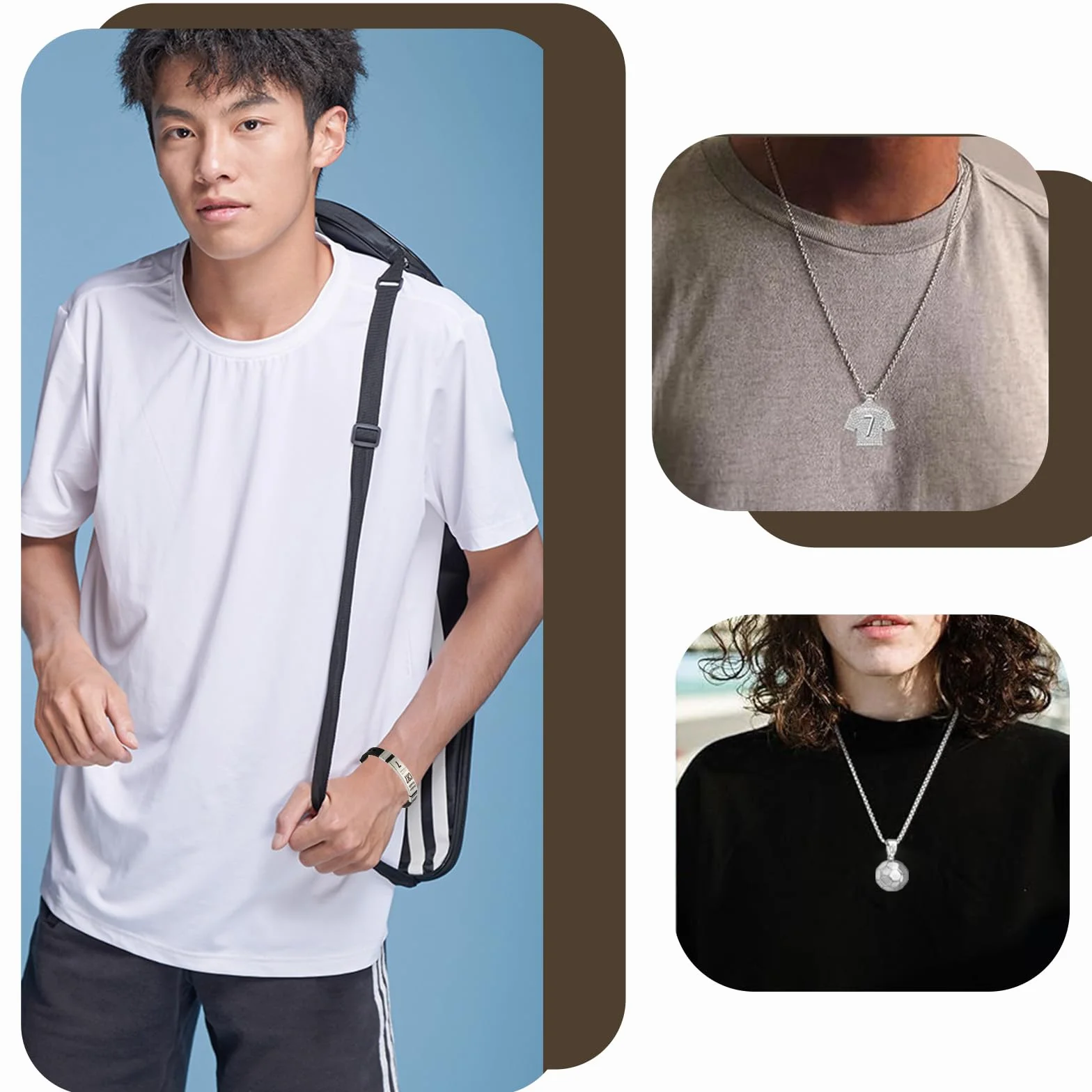 Ensemble D'accessoires de Football 3 Pièces, Bracelet C r7, Collier de Football pour Garçon
