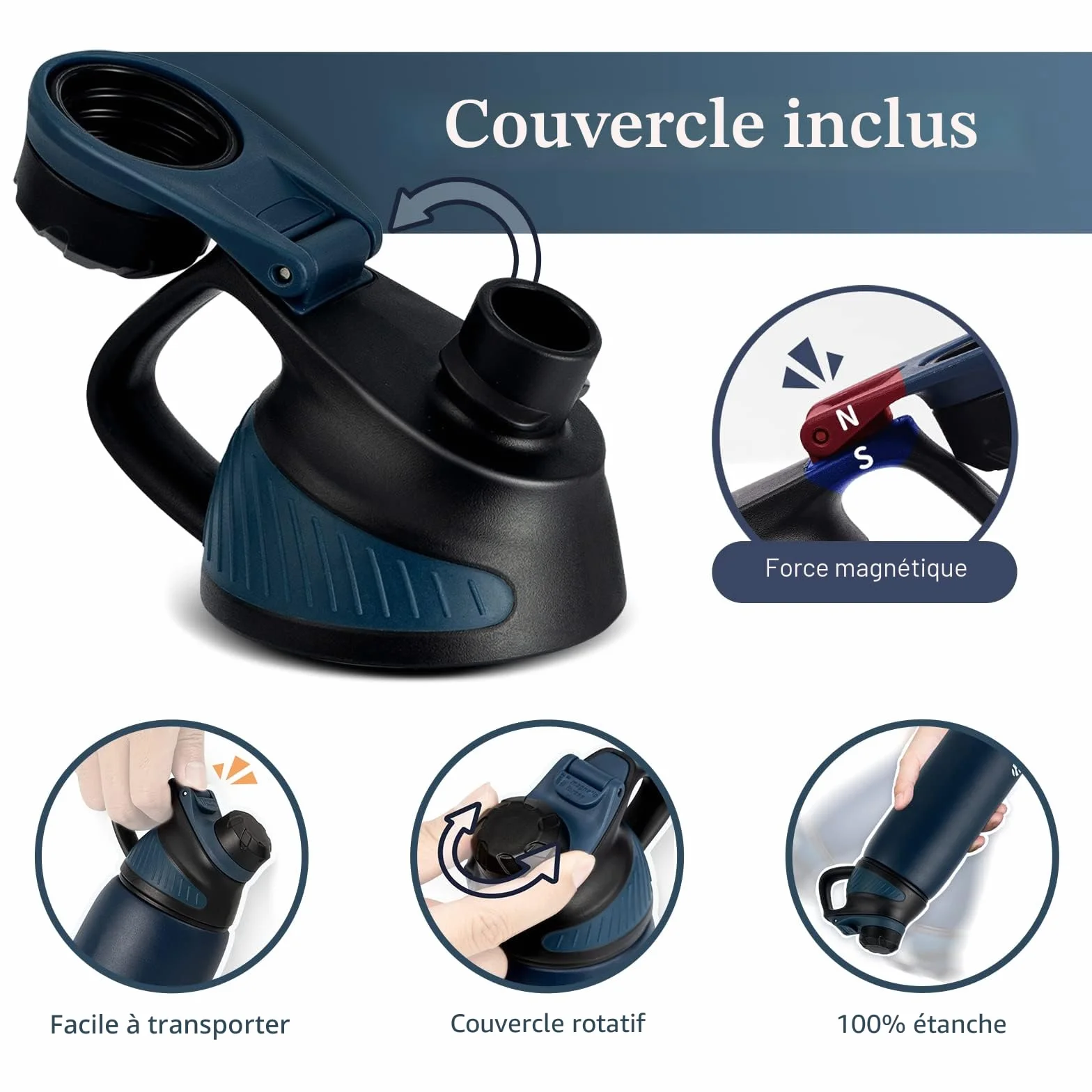 Gourde Isotherme avec Couvercle Magnétique - Bouteille Inox sans BPA 400ml-1.5L pour Sport, Gym, Voyage