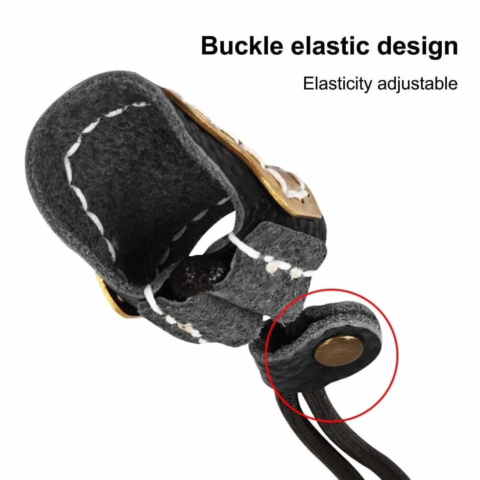 DONGKER Archery Thumb Ring PU Leather Finger Tab Guard with Rope for Traditional Bow