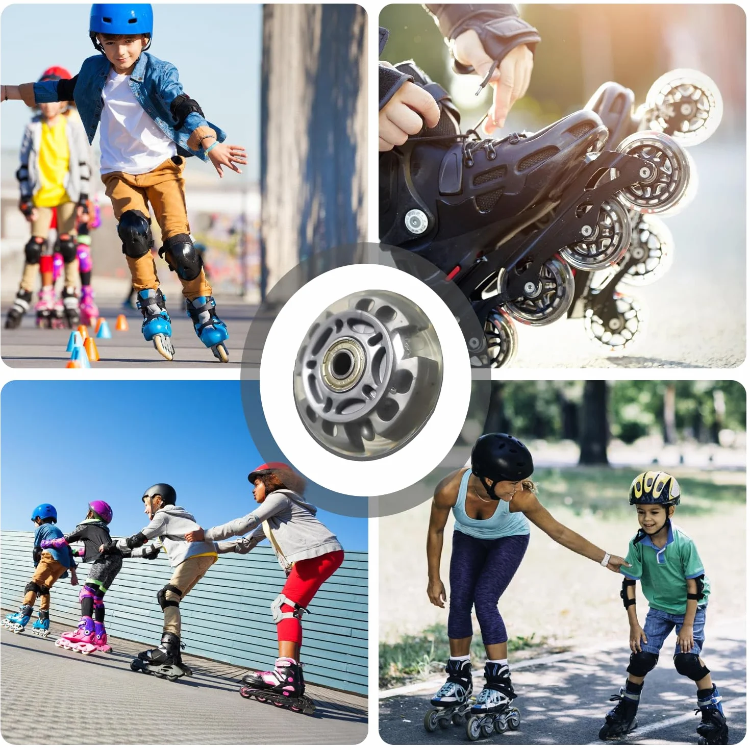 Roues alignées 72 mm transparentes argentées pour patins à roulettes avec 16 roulements à billes