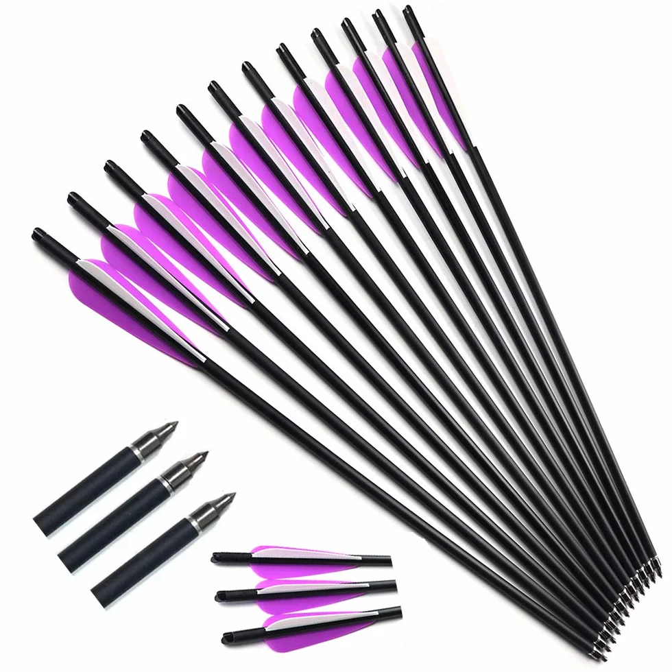ACCMOS Flèches de Carbone pour Arbalète de Chasse 16-22 pouces Diamètre Intérieur 7.6mm Pointe en Acier Amovible