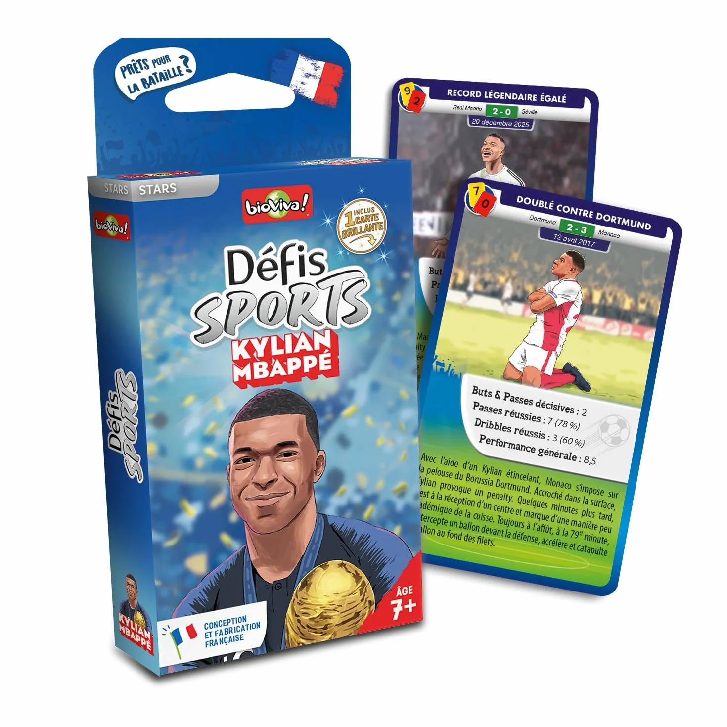 Bioviva Défis Sports Kylian Mbappé Jeu de Cartes Enfant Bataille Thème Foot 7 Ans 2-6 Joueurs Fabriqué en France