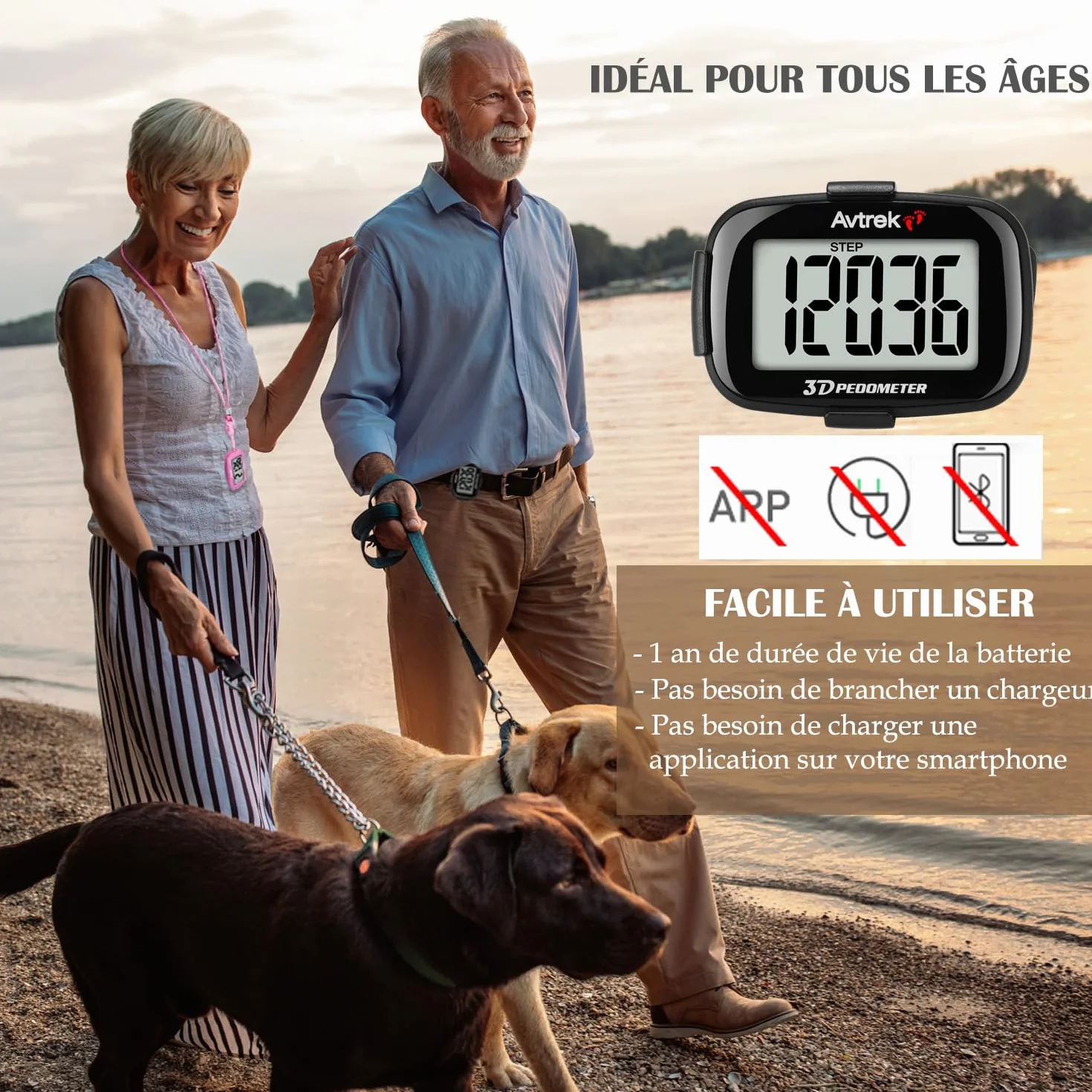 AVTREK Compteur de Pas 3D précis pour Marche écran géant podomètre numérique Course Affichage Temps rétroéclairage LED