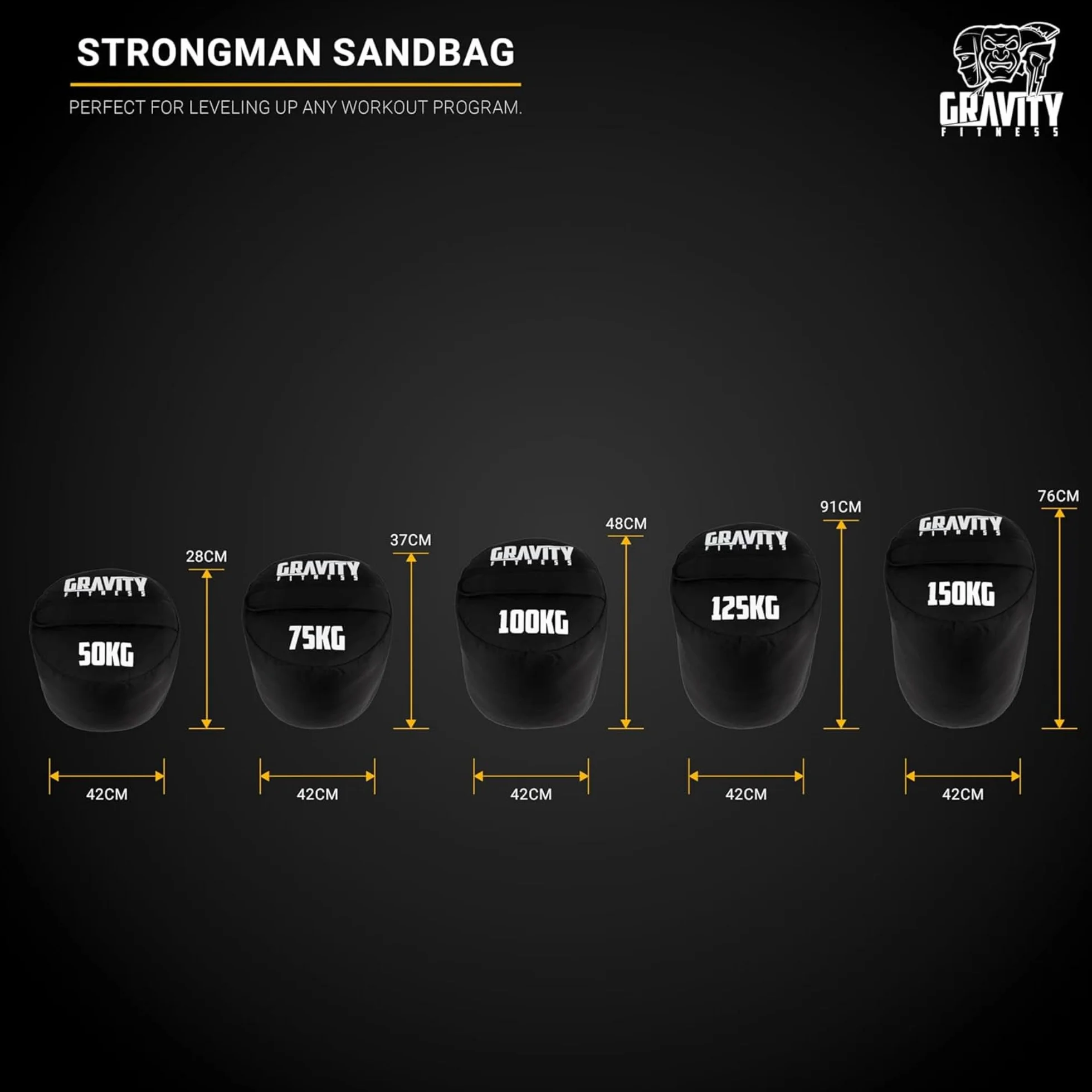 Gravity Fitness Strongman Sac de Sable Robuste 50-150 kg
