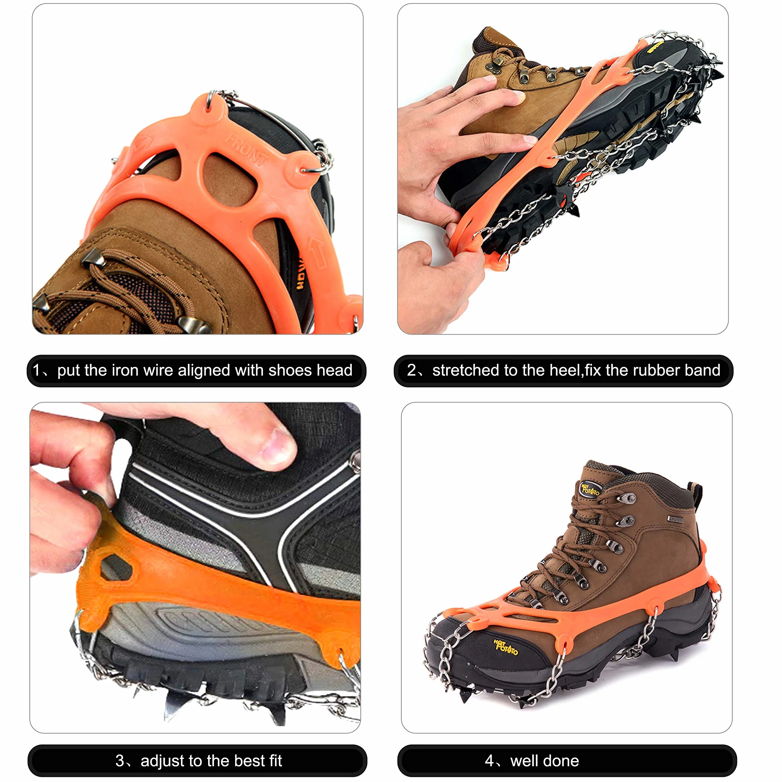 Crampons en Acier Inoxydable et Silicone Anti-Slip pour la Marche Randonnée Alpinisme Hiver