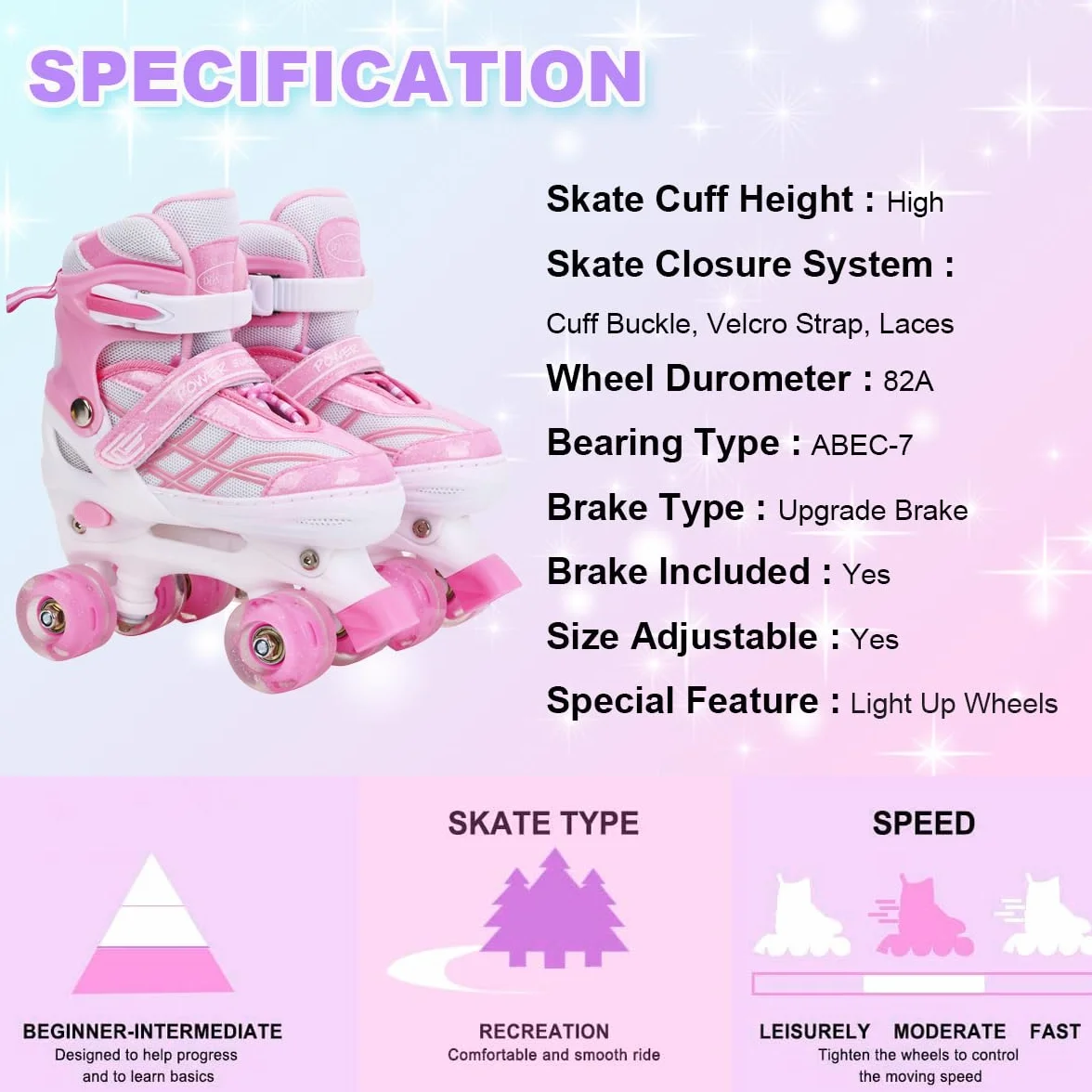 Patins à roulettes réglables pour Enfants Filles débutants 4 Tailles