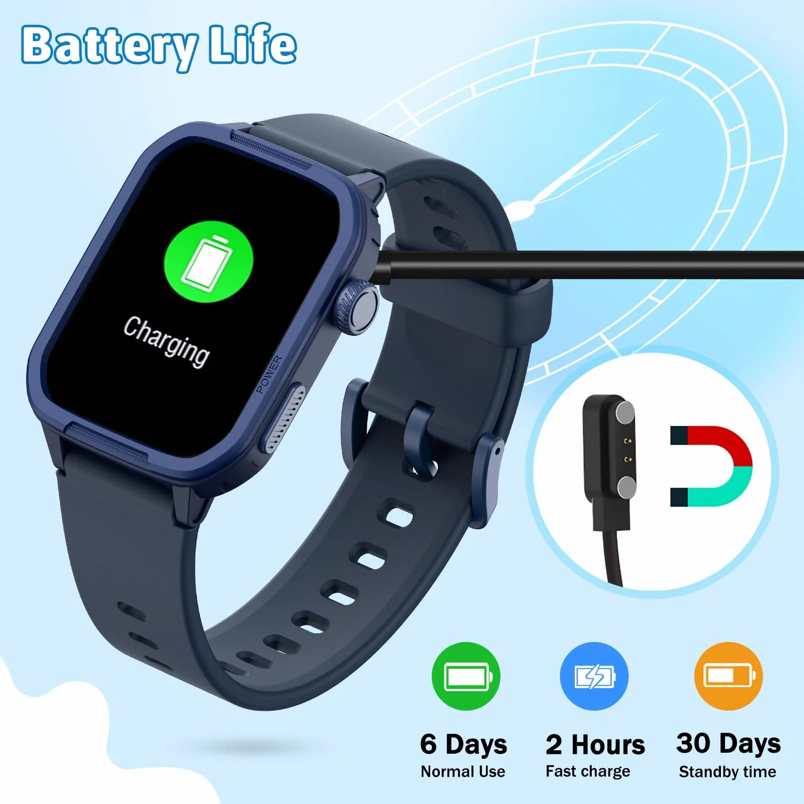 Montre connectée enfant 1.5" podomètre 19 modes entraînement fréquence cardiaque suivi sommeil étanche cadeau filles garçons 6-15 ans bleu