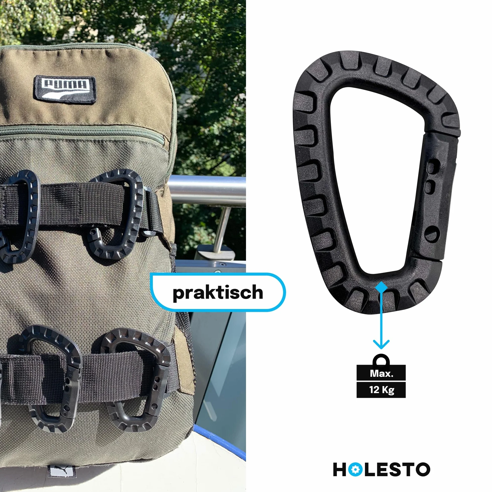 Mousquetons en Plastique Lot de 5 – Mousqueton Tactique Militaire Noir avec Fermeture à Ressort – Carabiner en Forme de D pour Sac à Dos, Camping