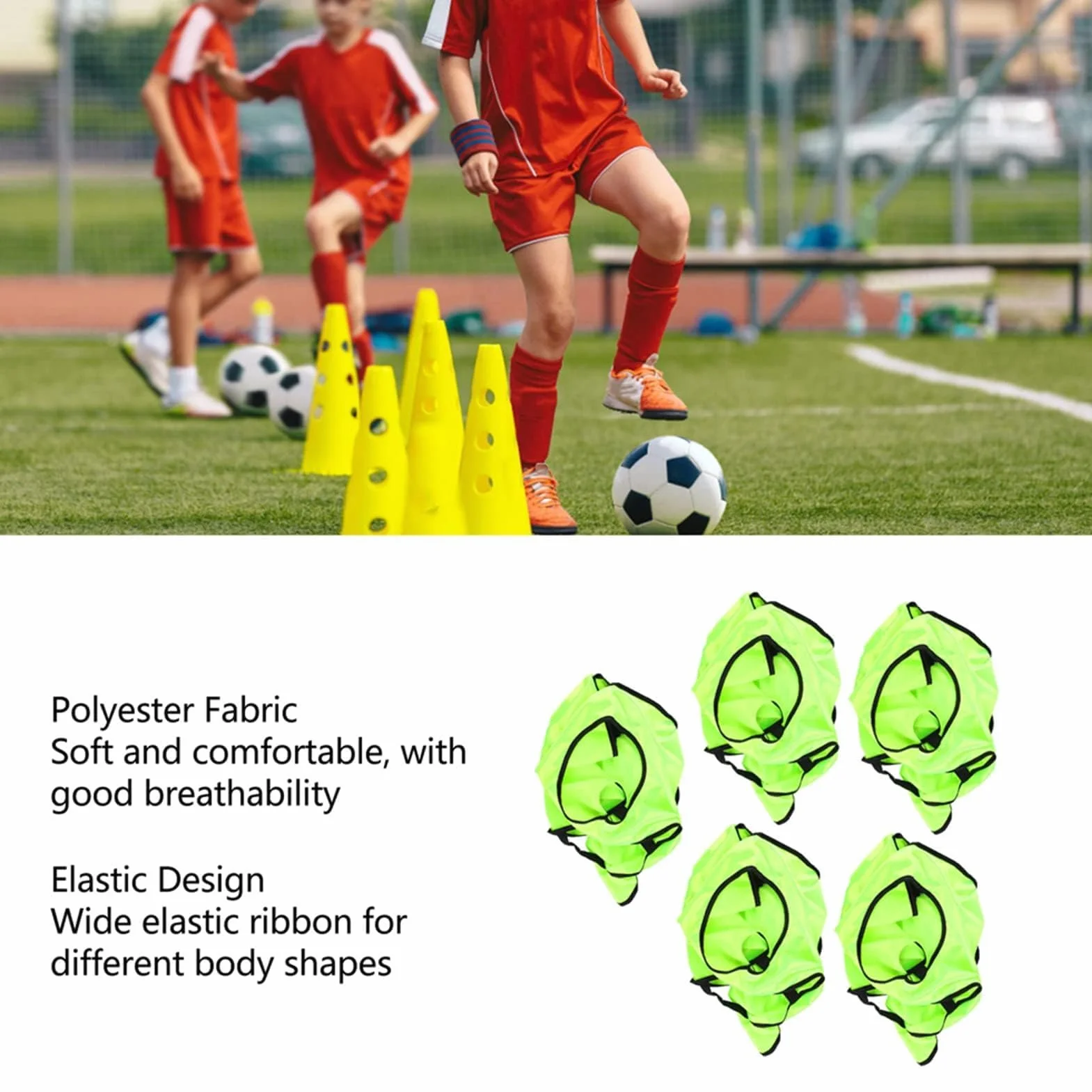 Agatige 5Pcs Débardeur d'Entraînement Enfants Gilets Ballon Dossards sans Manches Col Rond Couleurs Vives Football Rugby Vert