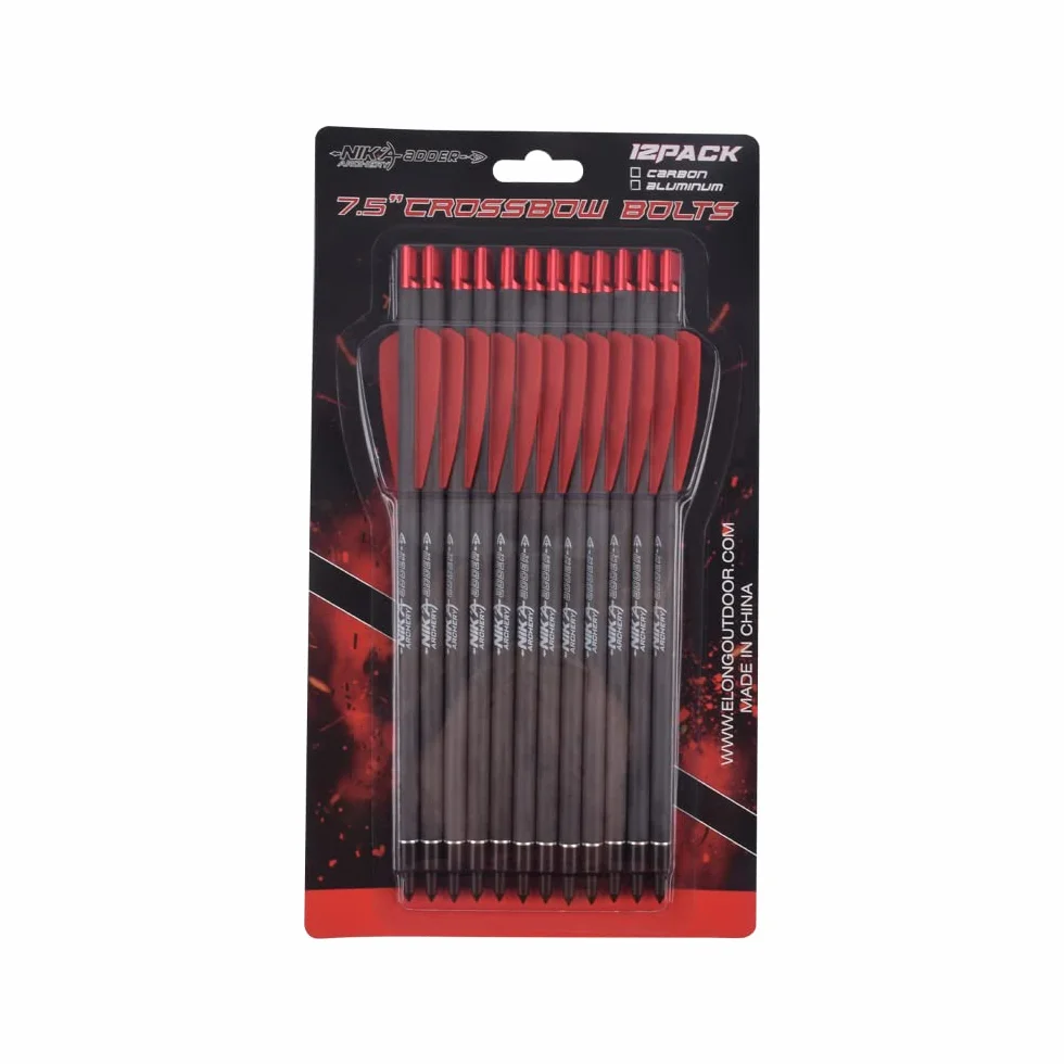 Lot de 12 boulons d'arbalète 7,5" carbone ailettes 5" pour chasse et tir à l'arc