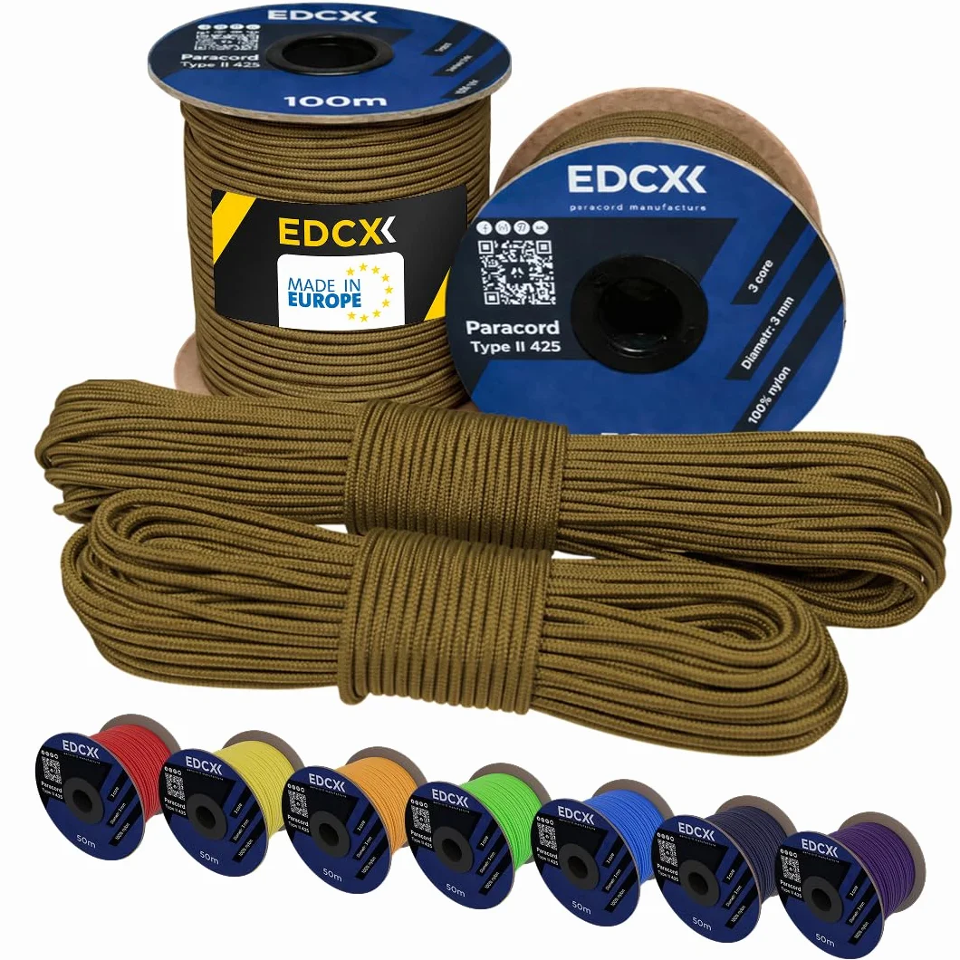 3 mm Nylon Paracord Type II 100% Nylon Rope 3 Strand 50 m Coyote Brown