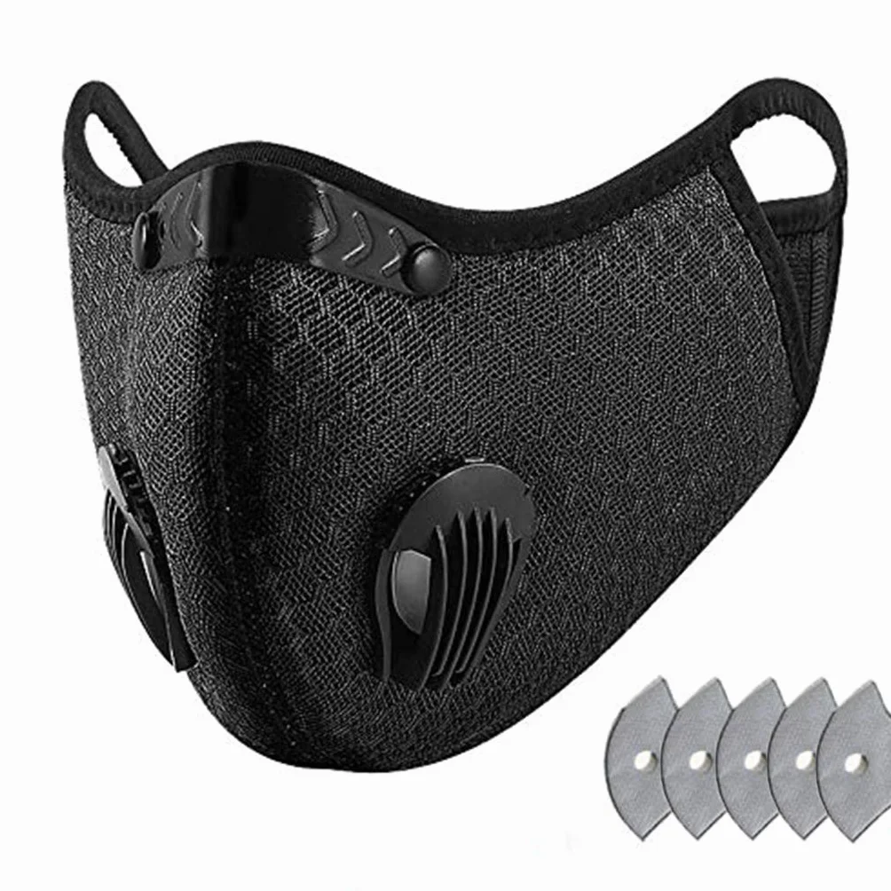 Masque de cyclisme réutilisable avec filtre à charbon actif, noir