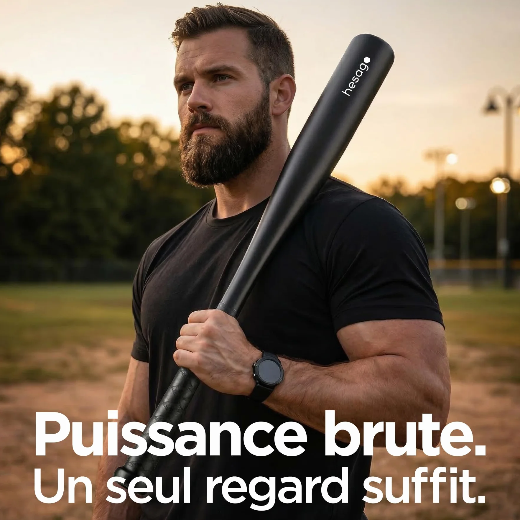 Batte de Baseball en Acier Trempé Hardstrike – Finition Noir Mat, Poignée Antidérapante, Housse Incluse