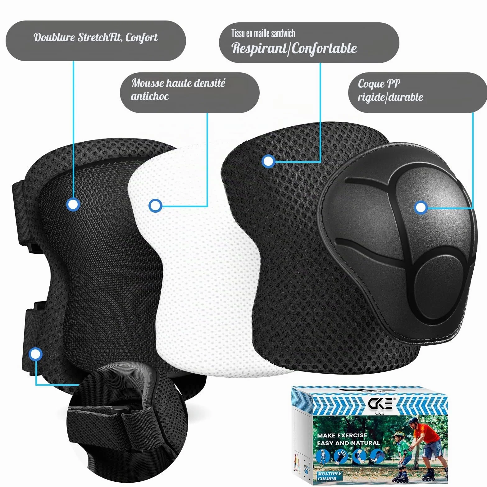 CKE Genouillères Enfants 3 en 1 Protection Patinage Cyclisme Filles Garçons
