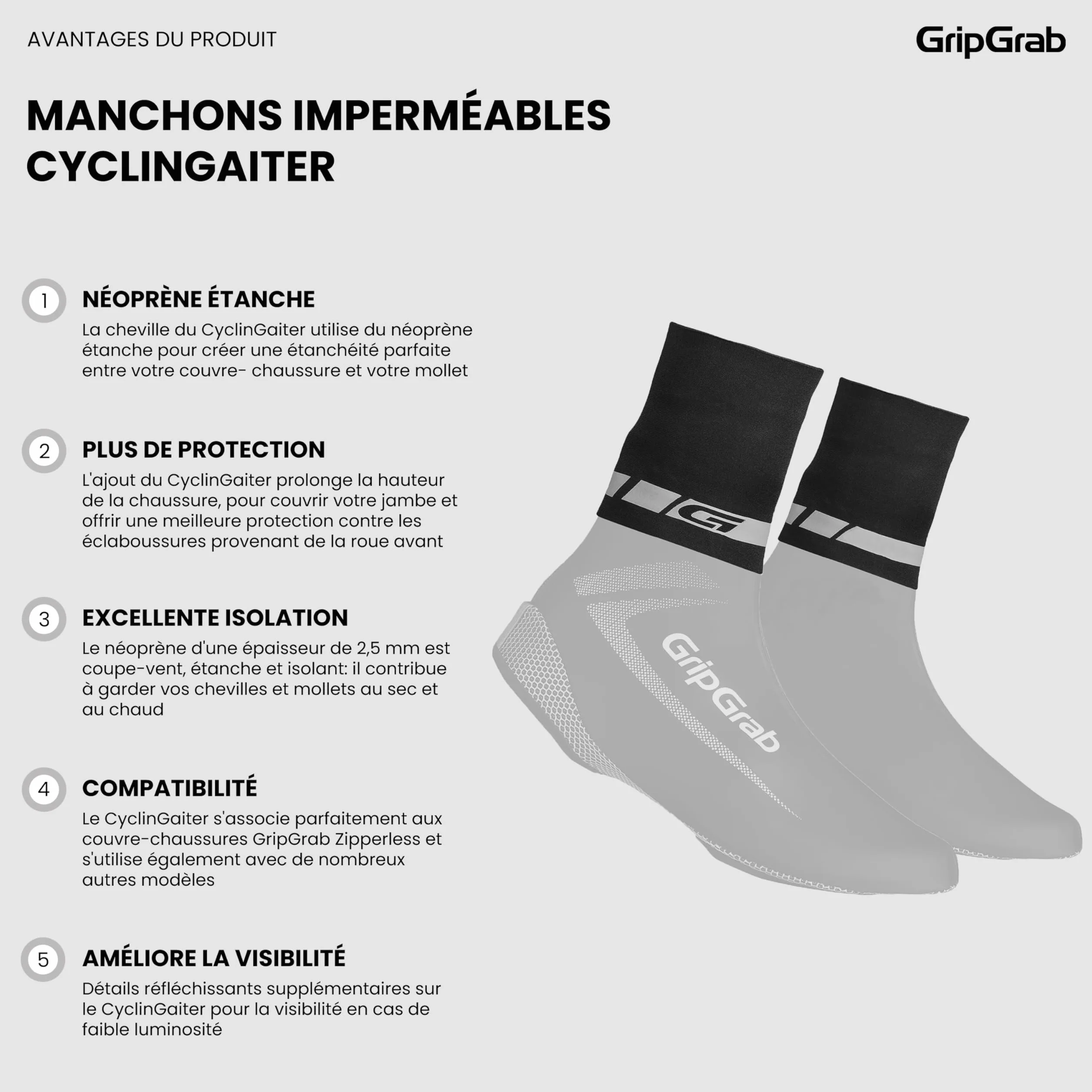 GripGrab CyclinGaiter Chevilles Couvre-chaussures Néoprène Cyclisme Pluie Imperméables Vélo