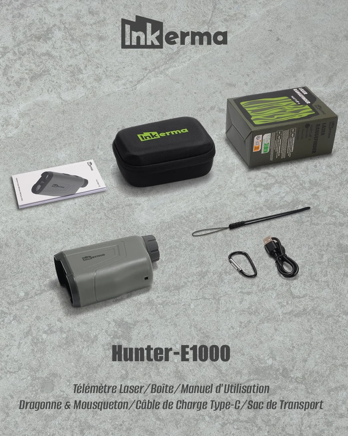 Télémètre Chasse Golf Inkerma 1000/1200M Rechargeable 6X Grossissement Écran LCD Hunter-E