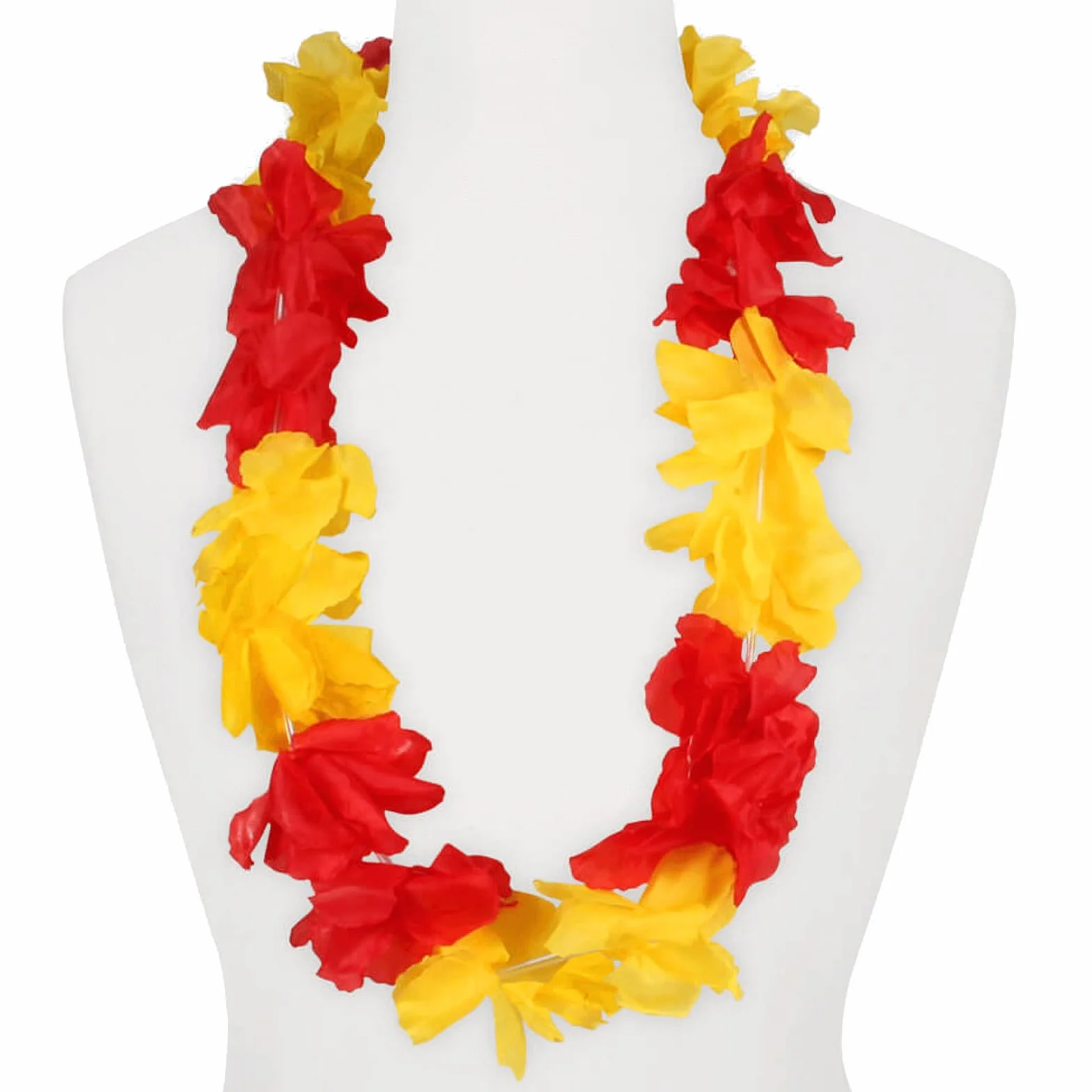 Collier hawaïen motif fleurs d'Espagne 45 cm jaune rouge 100 cm