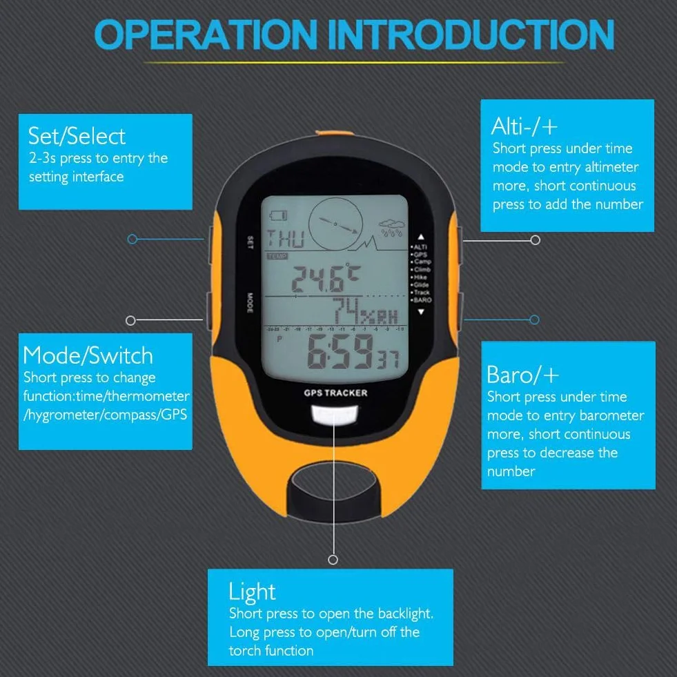 Altimètre Barométrique Numérique Multifonction GPS Baromètre Compas Portable avec Torche