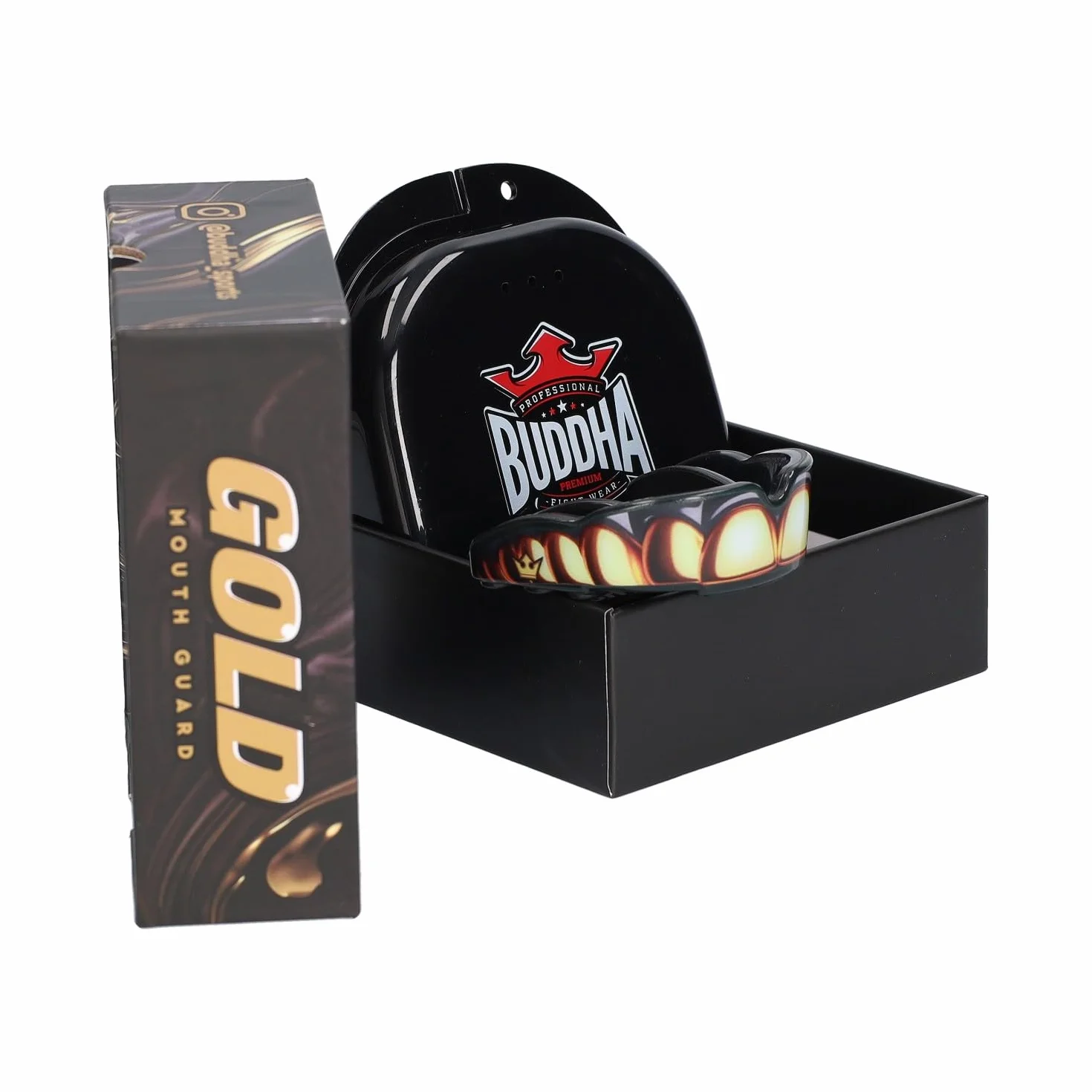 Protège-dents BUDDHA FIGHT WEAR pour sports de contact rugby MMA kickboxing judo hockey boxe noir-or adultes enfants 12+