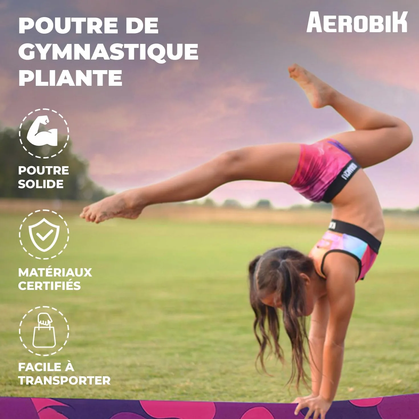 Poutre de Gymnastique Pliable 240 cm Violette Antidérapante Lavable Enfants Adultes Original Corner