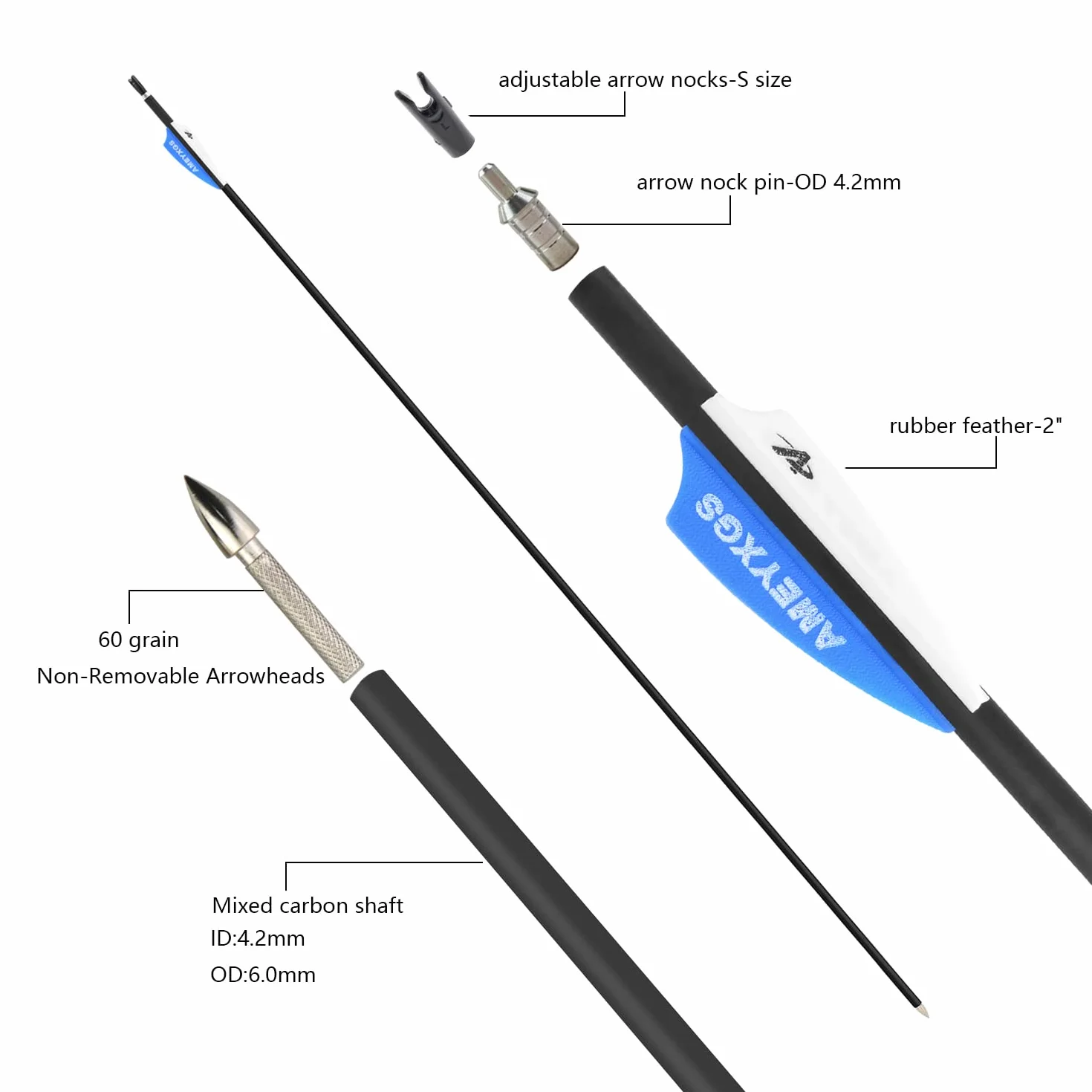 Flèches de tir à l'arc en Carbone 32" ID 4,2 mm 1000 Spine pour arc composé et classique 12/24 pcs