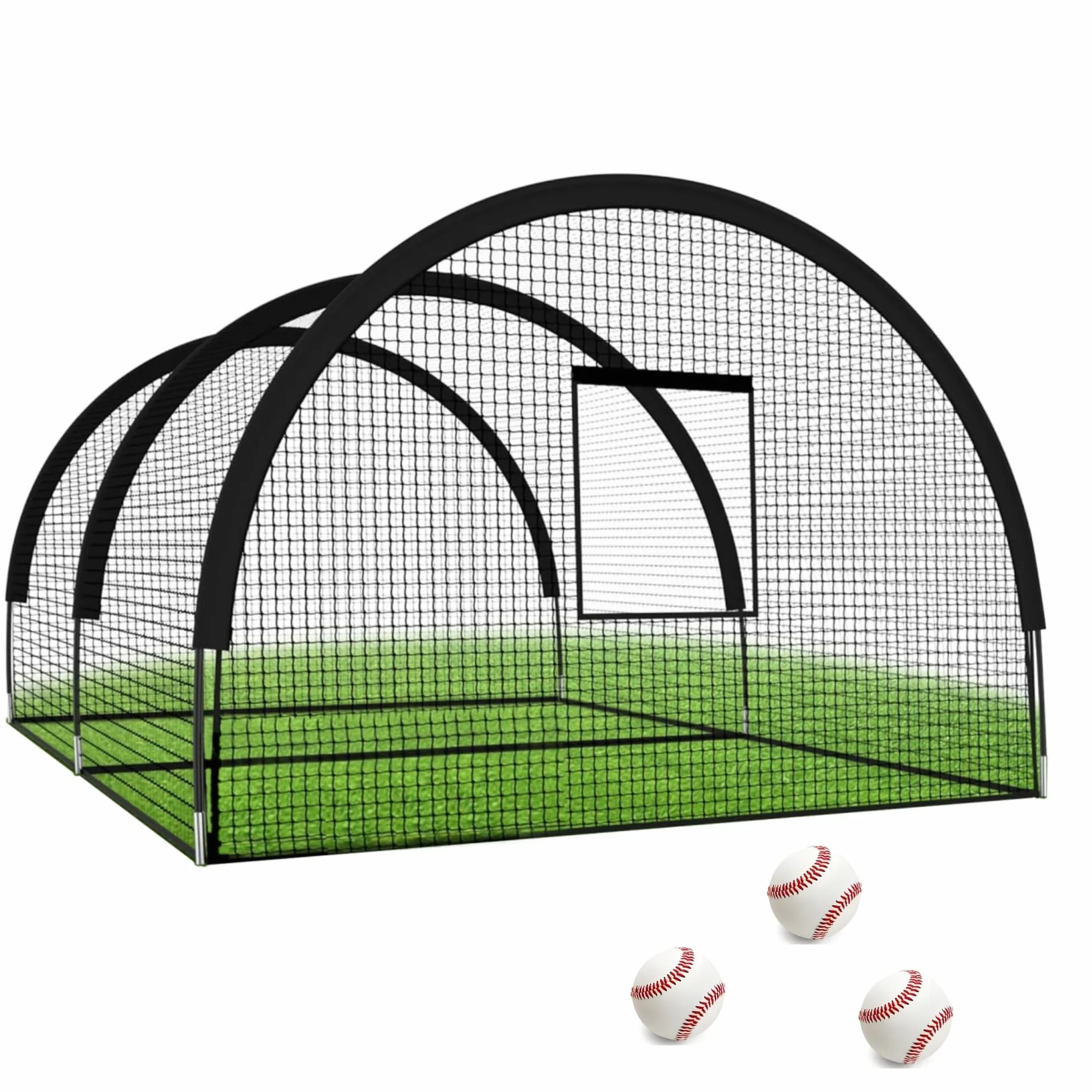 GarveeLife Filet de Cage de Baseball 10 x 3,65 x 2,4 m Portable avec Trou et Ouverture de Machine à Pitching