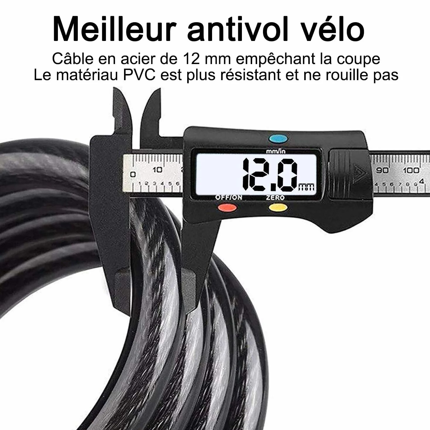 Antivol Velo REHKITTZ 120 cm 12 mm Code Numerique 5 Chiffres Support Vélo