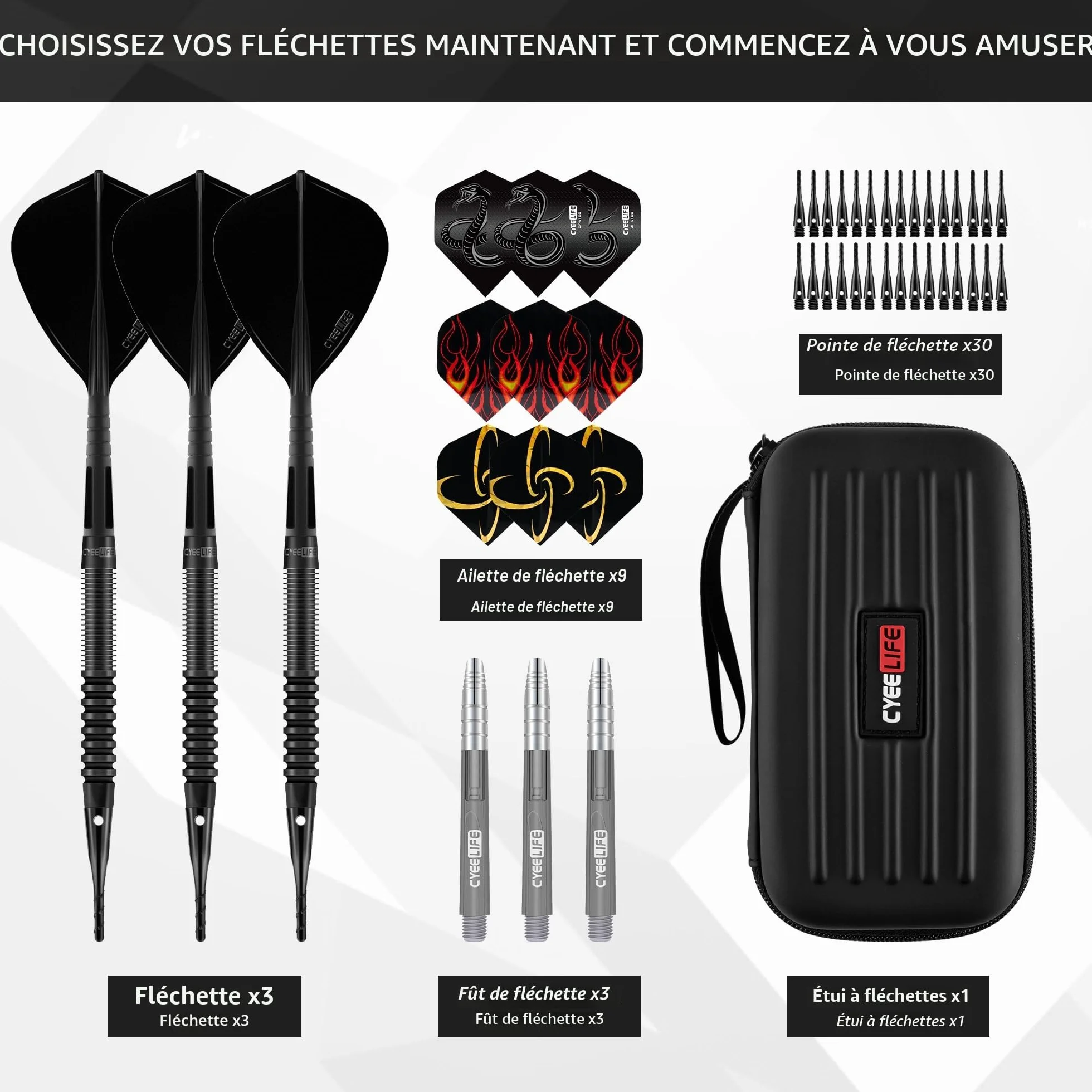 CyeeLife Fléchettes Professionnelles 90% Tungstène Lot de 3 avec Pointes Plastique - Noir