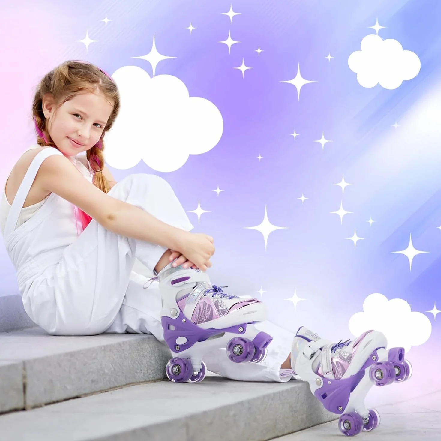 TOMSHOO Patins à roulettes Fille, Roller Enfant LED Lumineuse Roues, Rollers Quad Taille Réglable