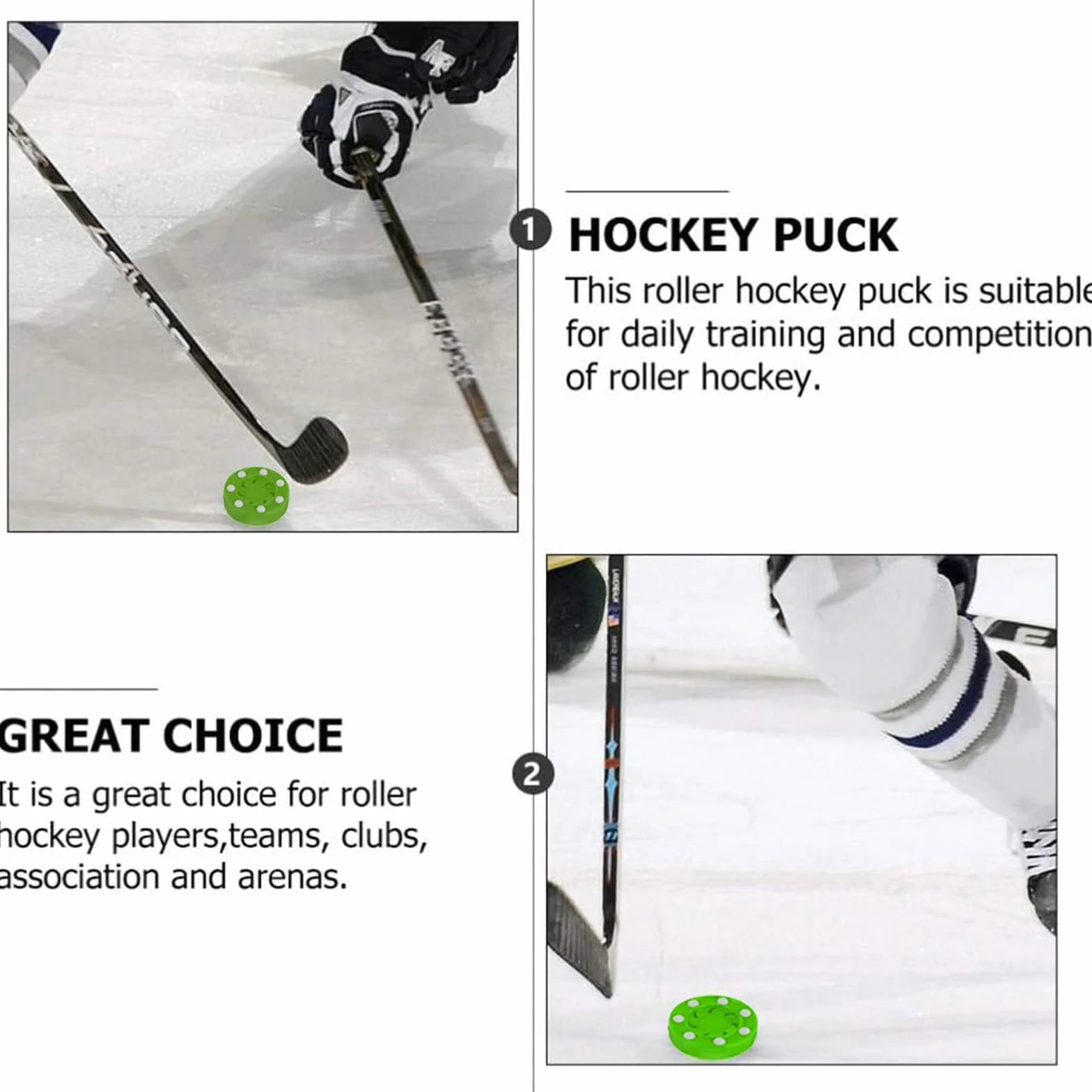 Hockey sur roulettes pour entraînement, roller hockey jeu, palet hockey en plein air, vert