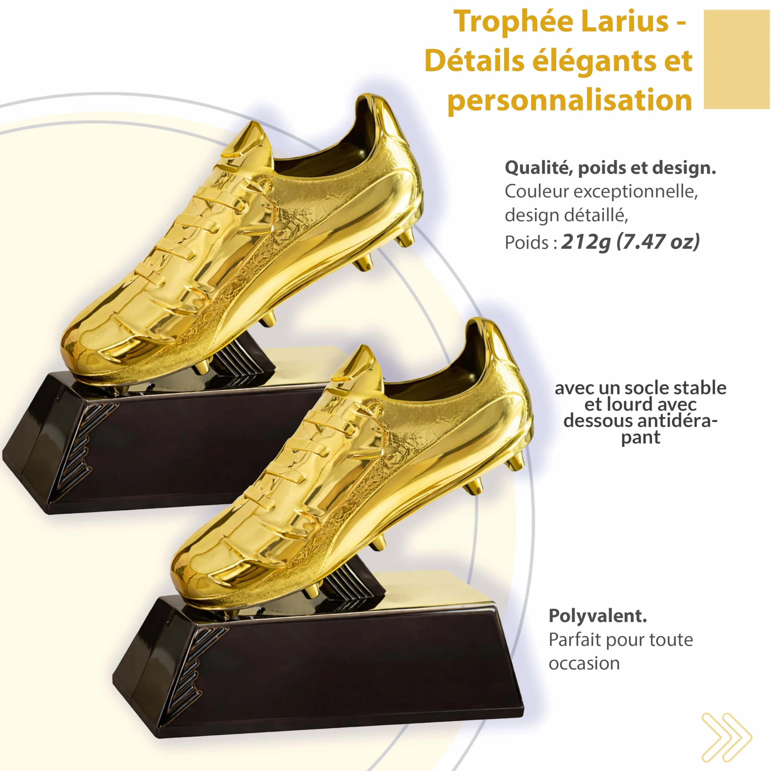 Larius Trophée de football dorée 13,5 cm 212 g avec gravure en option Coupe gagnante pour tournois MVP Goalkeeper King S2