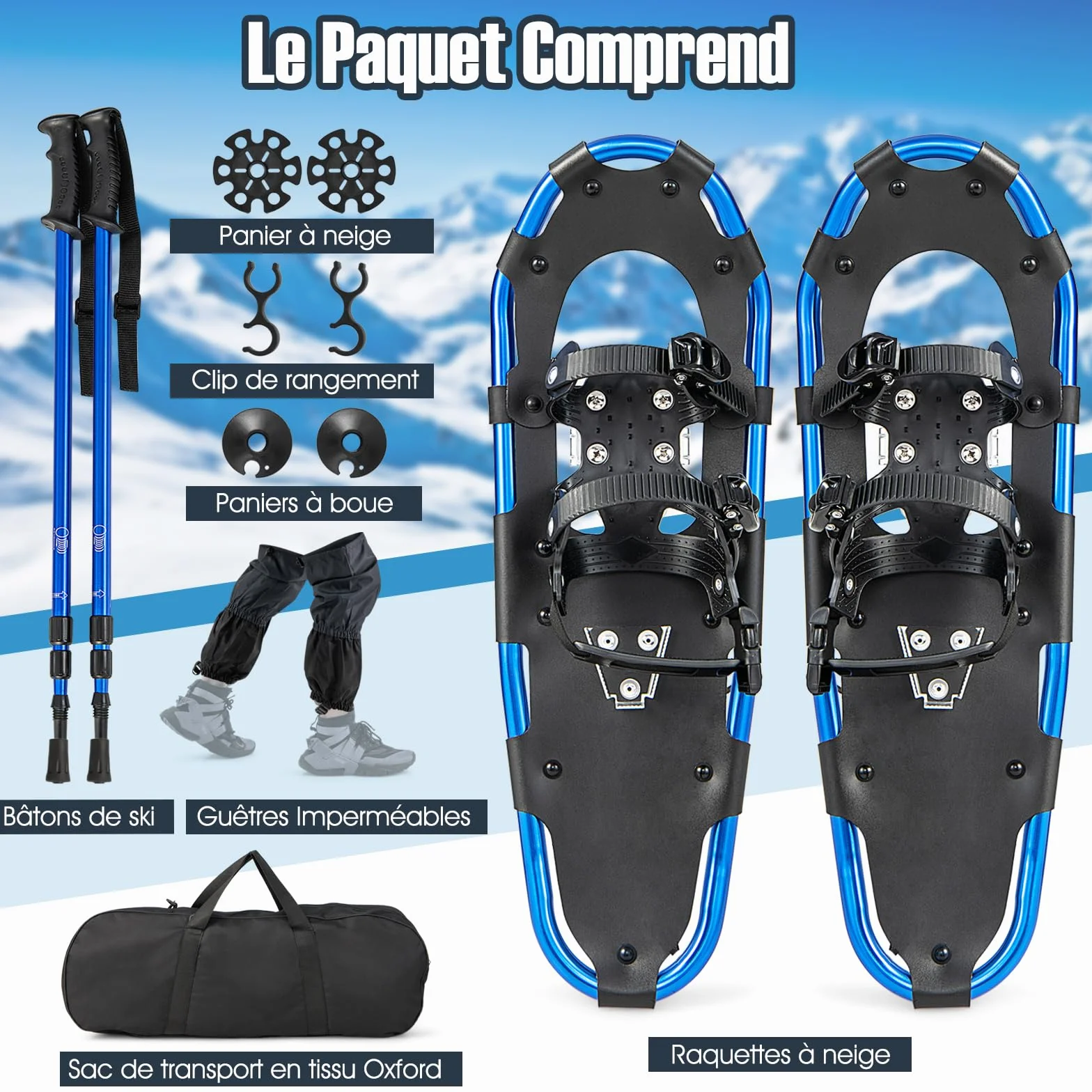 COSTWAY Raquettes à Neige 4 en 1 Aluminium Adultes Pointure 35-45 Charge 30-130kg