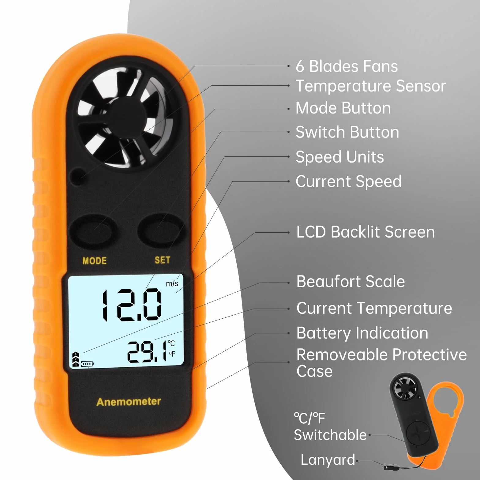 Anémomètre Portable Numérique Haute Précision avec Écran LCD pour Météorologie, Pêche, Cerf-volant
