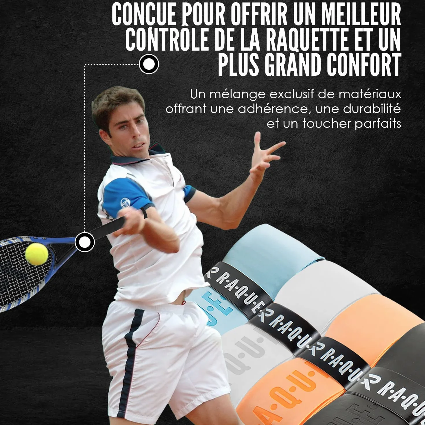 Raquex Grip de Tennis Badminton Padel Squash 14 Couleurs Autocollant