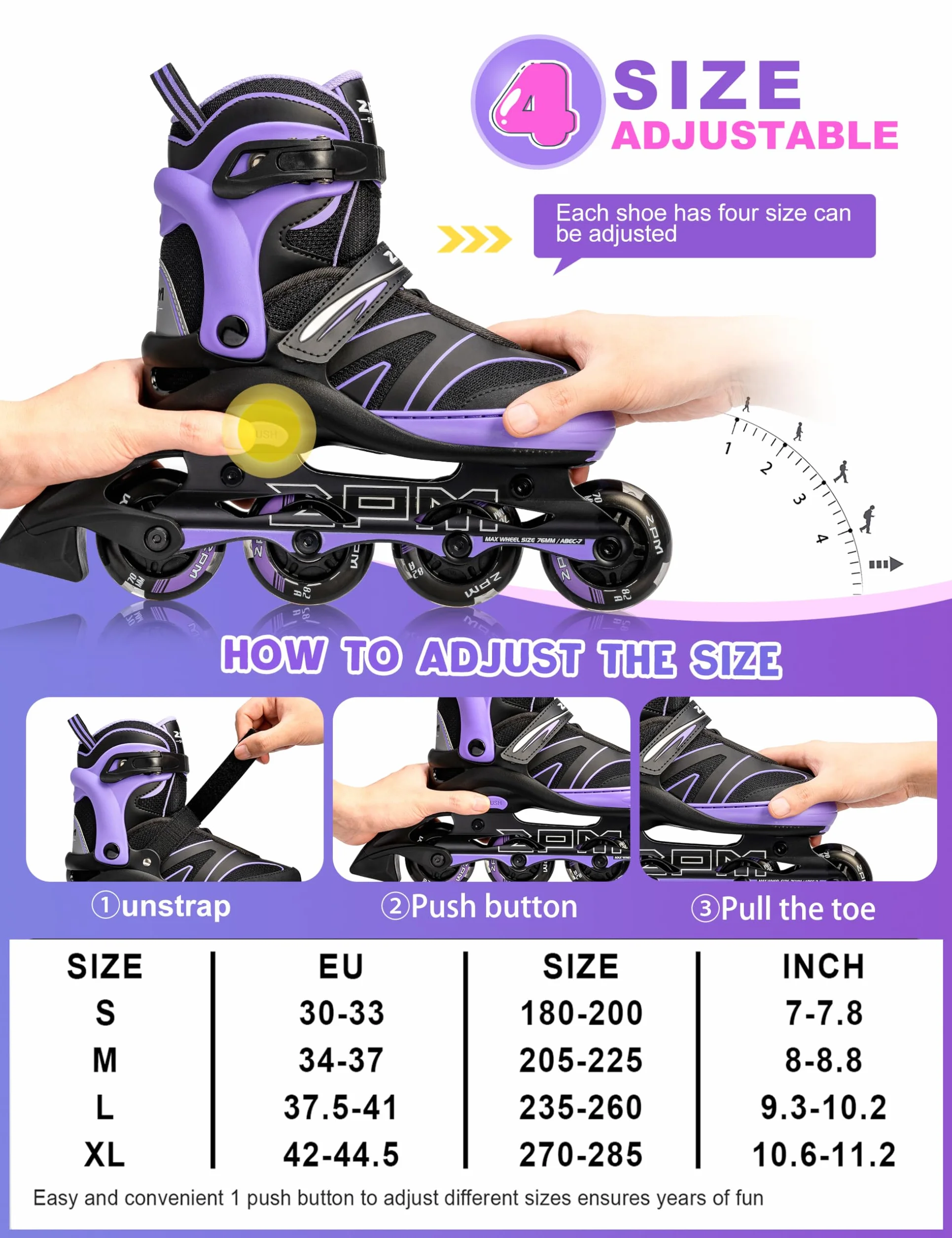 Patins en Ligne réglables pour Enfants 2PM SPORTS Patins à roulettes Légères Débutants