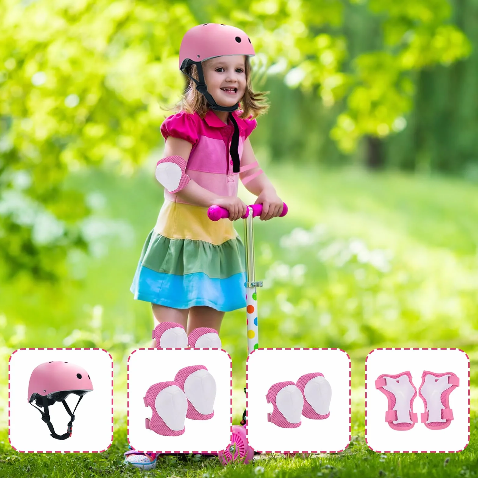 Protection Roller Enfant 7 Pièces Set Réglable Coudières Genouillère Casque Vélo Kit pour Roller Skateboard Trottinette