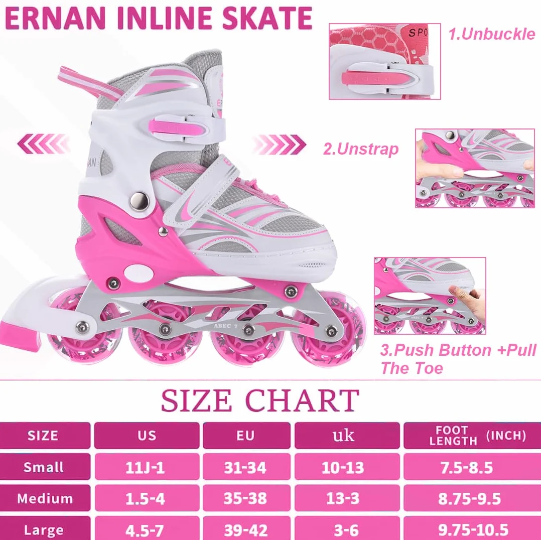 ERNAN Patins à roulettes en Ligne Réglables Enfants avec Roues LED