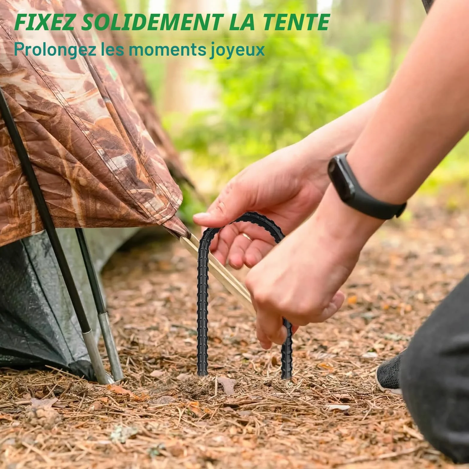 Piquets de Tente en Acier Galvanisé 30cm avec Crochets - Sardines de Fixation Résistantes pour Camping, Auvents, Trampoline
