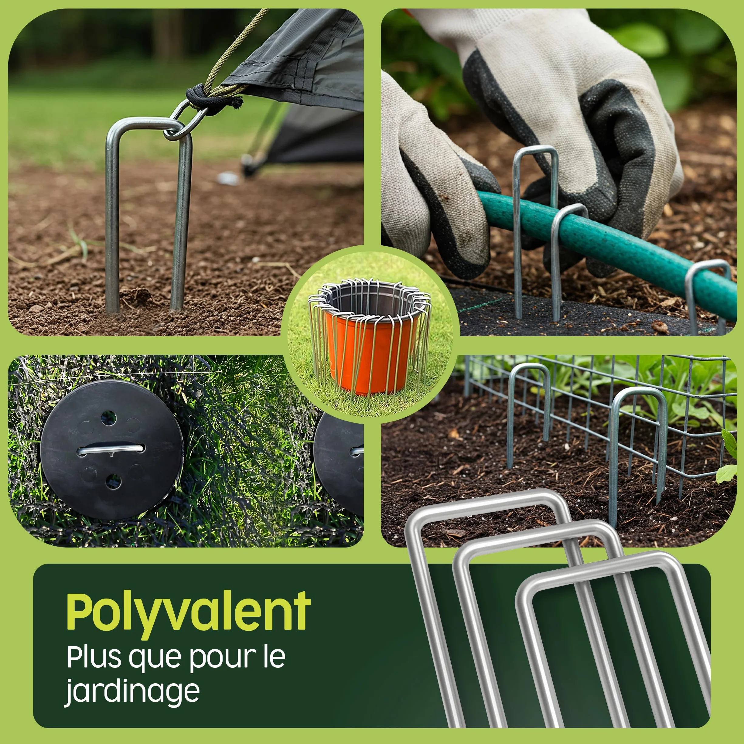 PORTENTUM Agrafes de Jardin 50 pcs + 8 Rondelles – Sardines de Fixation pour Sol Dur