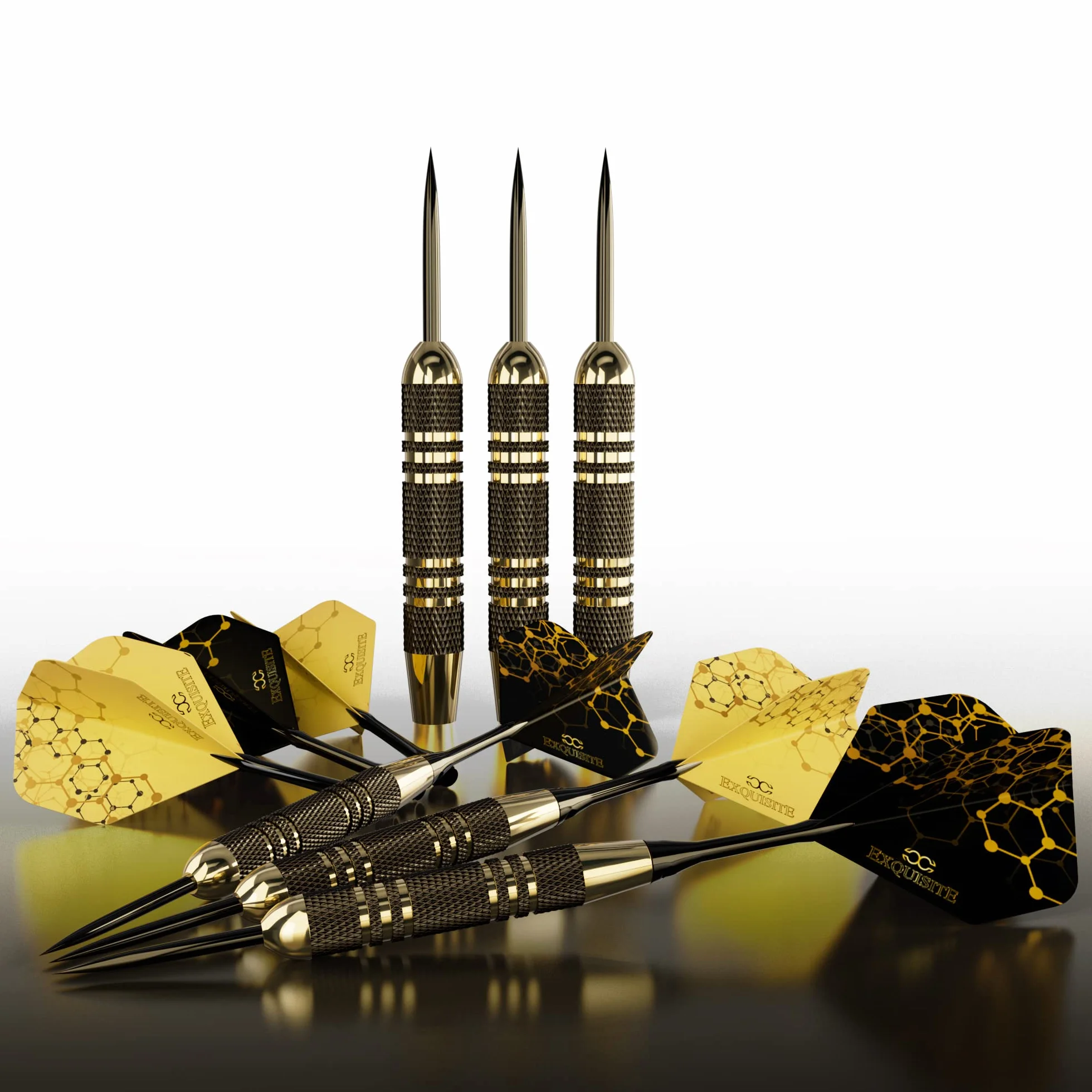 CC-Exquisite Professional Steel Tip Darts Set - 6 x 22g Brass Barrels with 12 Flights, 12 Aluminium Shafts, 12 O-Rings, Dart Sharpener & Case