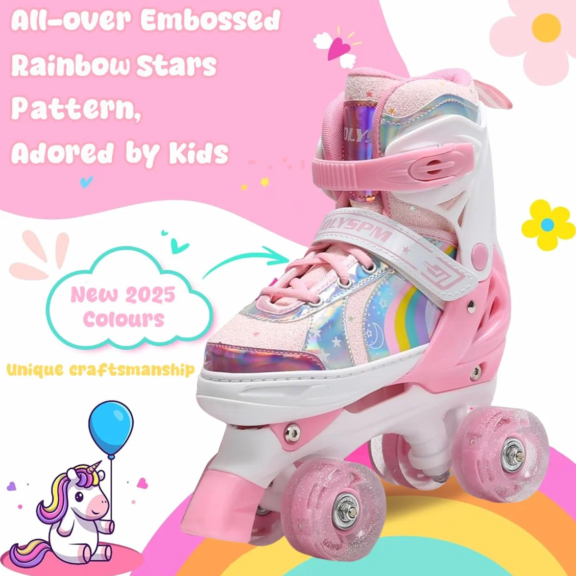 Patins à roulettes Enfants 8 Roues Lumineuses 4 Tailles réglables Patins Quatre Roues avec Sac