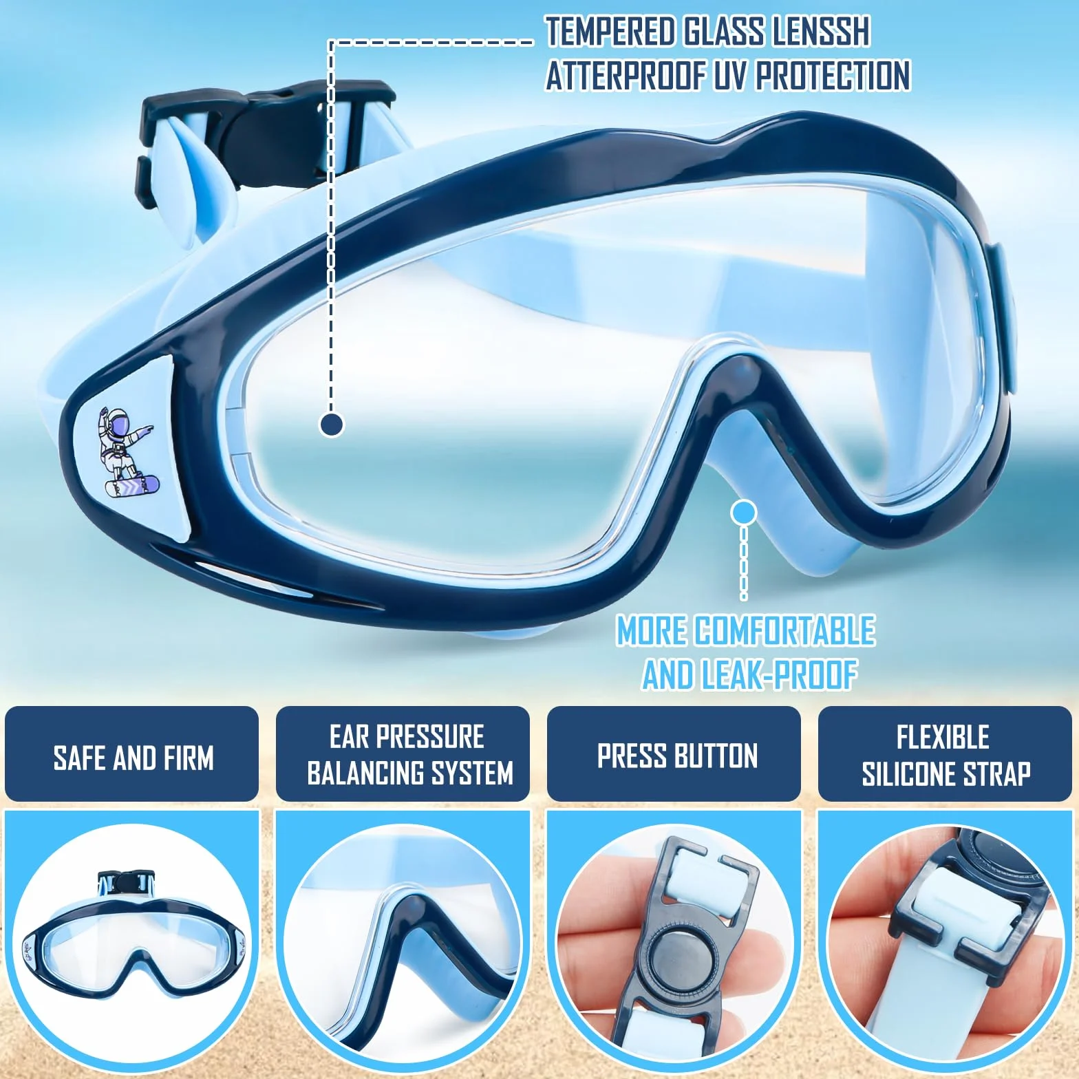 Lunettes de plongée pour enfants 3-15 ans avec protection UV grand angle