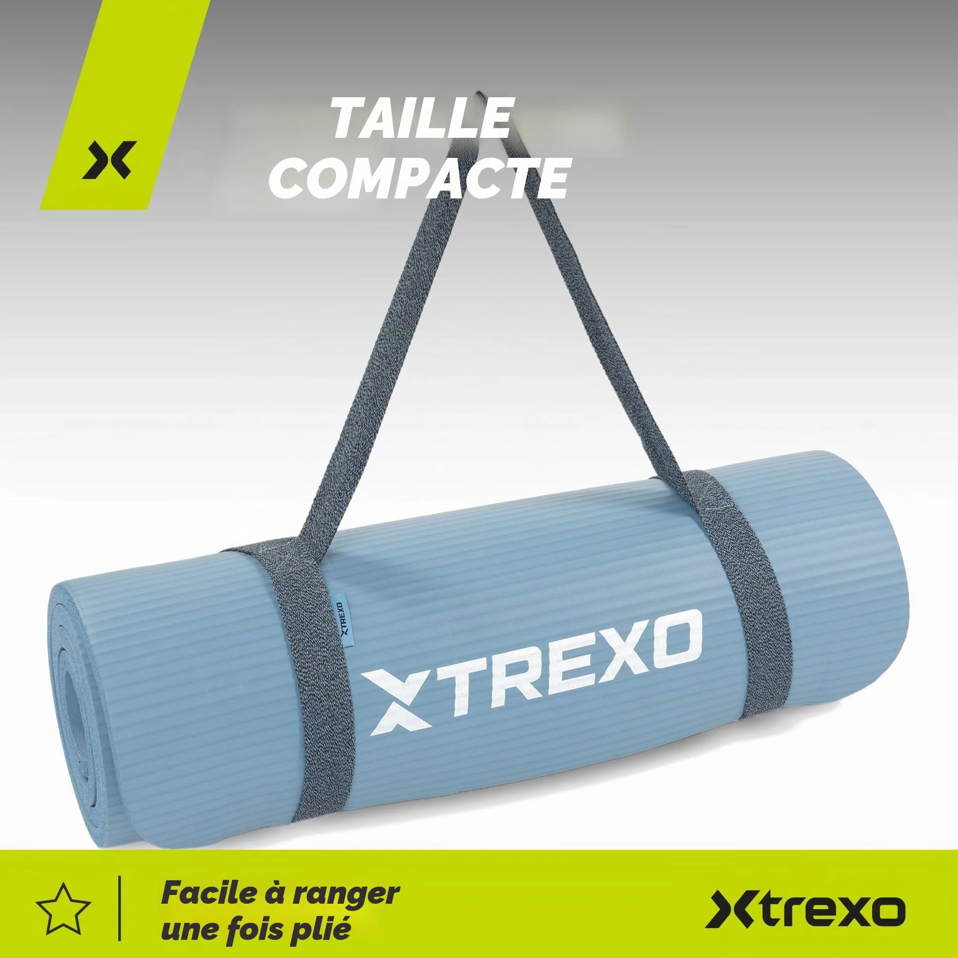 TREXO Tapis d'Exercice en NBR 183 x 61 cm 15 mm Épaisseur Antidérapant avec Sangle