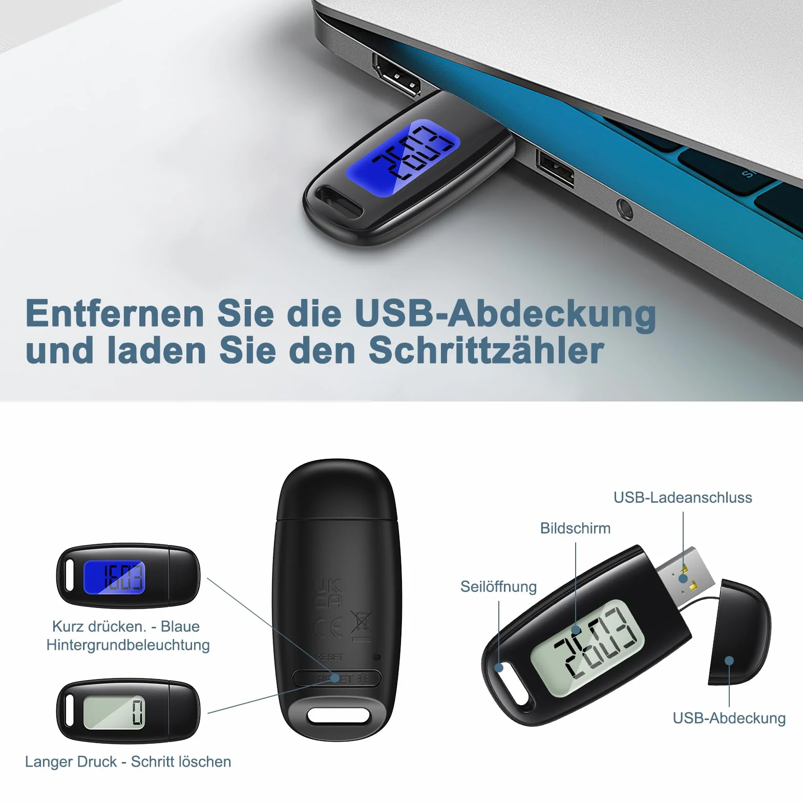 Podomètre 3D Rechargeable USB Grand Écran Suivi des Pas Précis sans Application